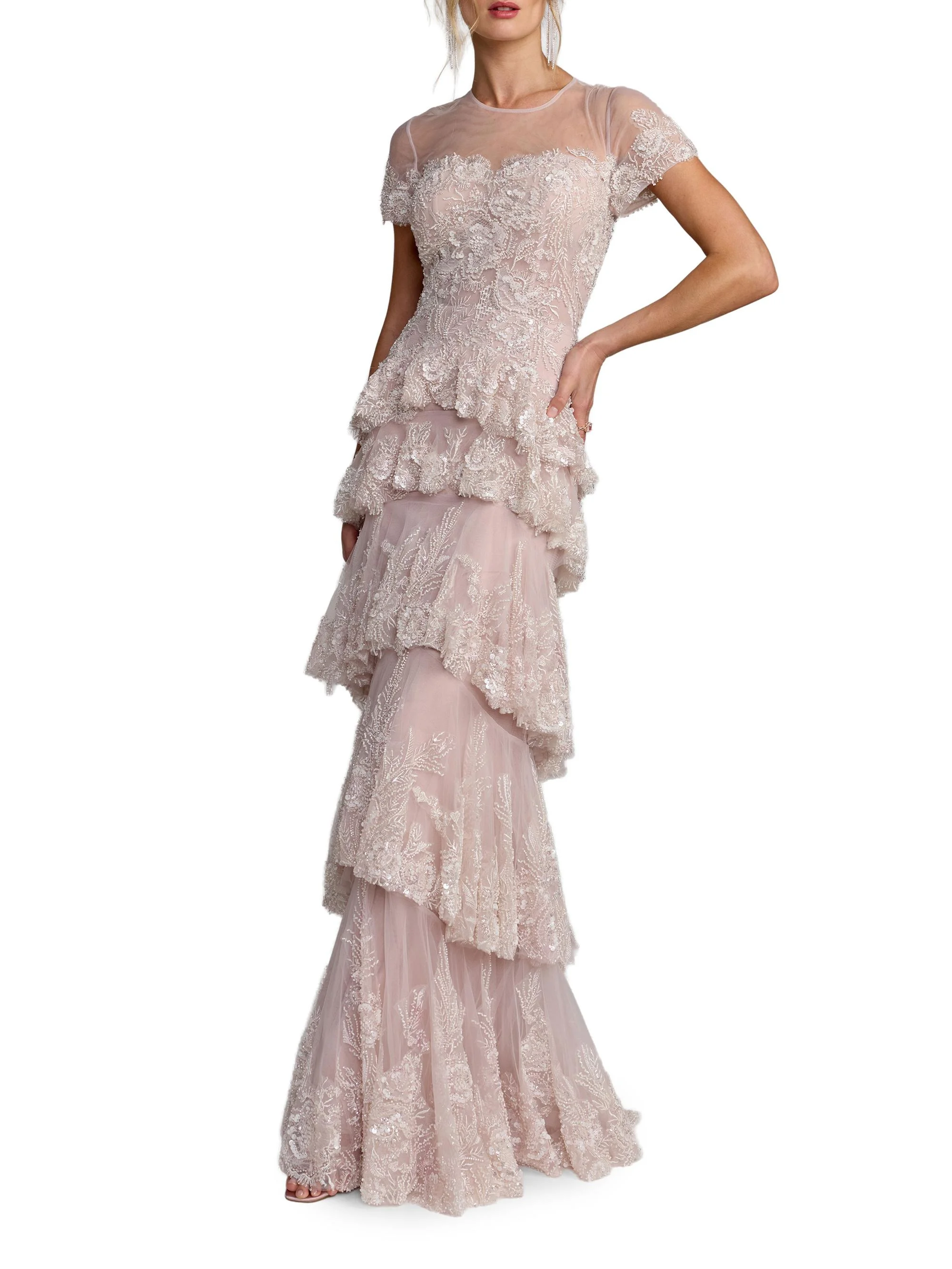 Women's Embellished Tiered Gown - Rose Multi - 1
