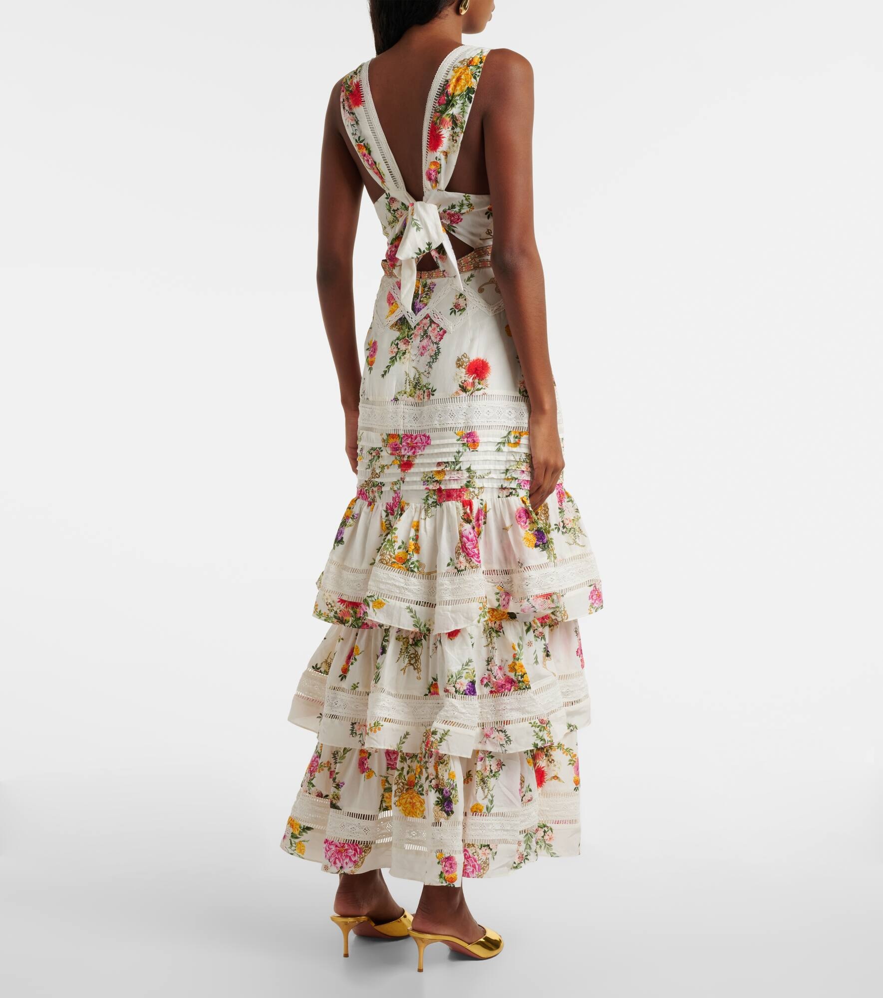 Floral tiered cotton and silk maxi dress - 3