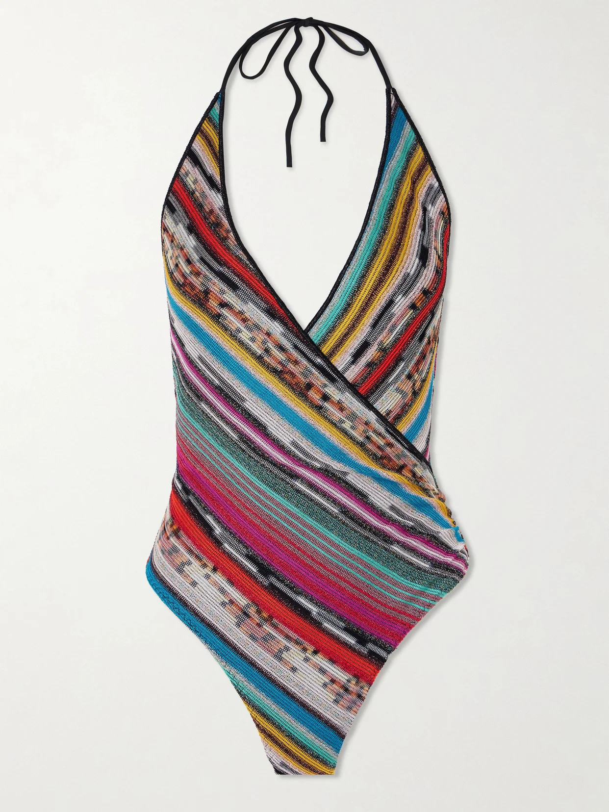 Mare Striped Metallic Crochet-knit Halterneck Swimsuit - 1