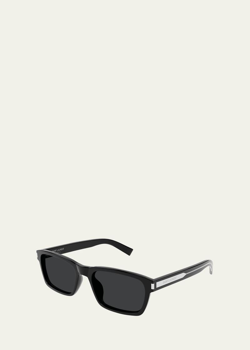 SAINT LAURENT Men's Rectangle Acetate Sunglasses with Logo Detail outlook