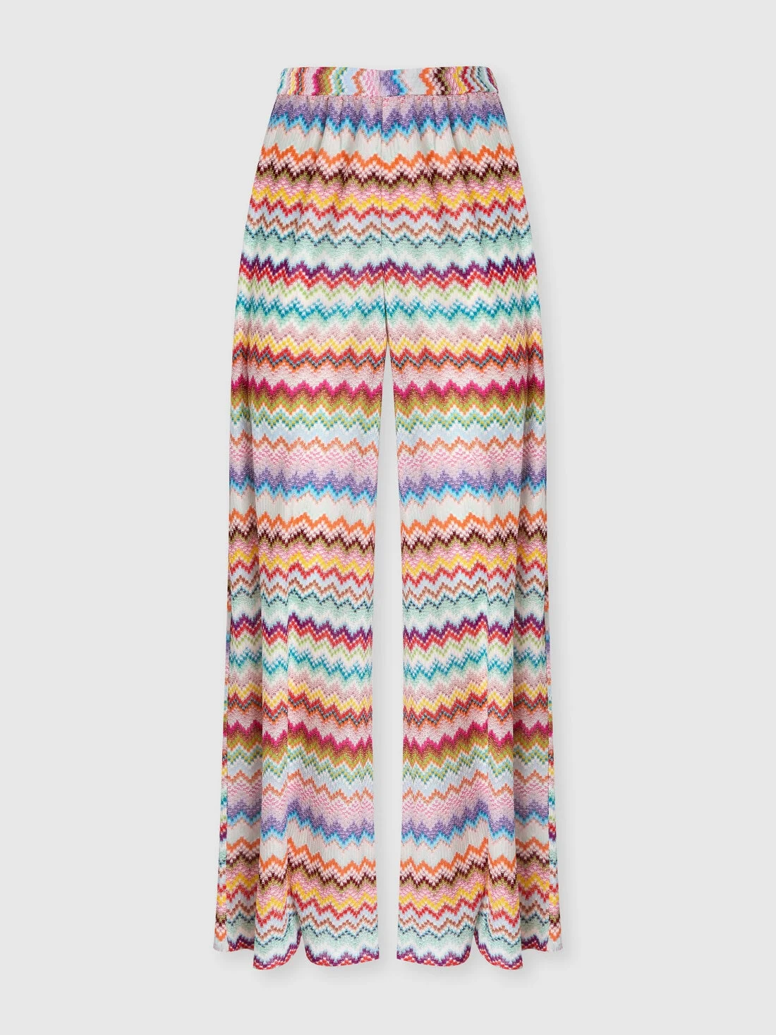 Beach cover-up pants in lamé viscose with pixel-effect zigzag pattern - 1