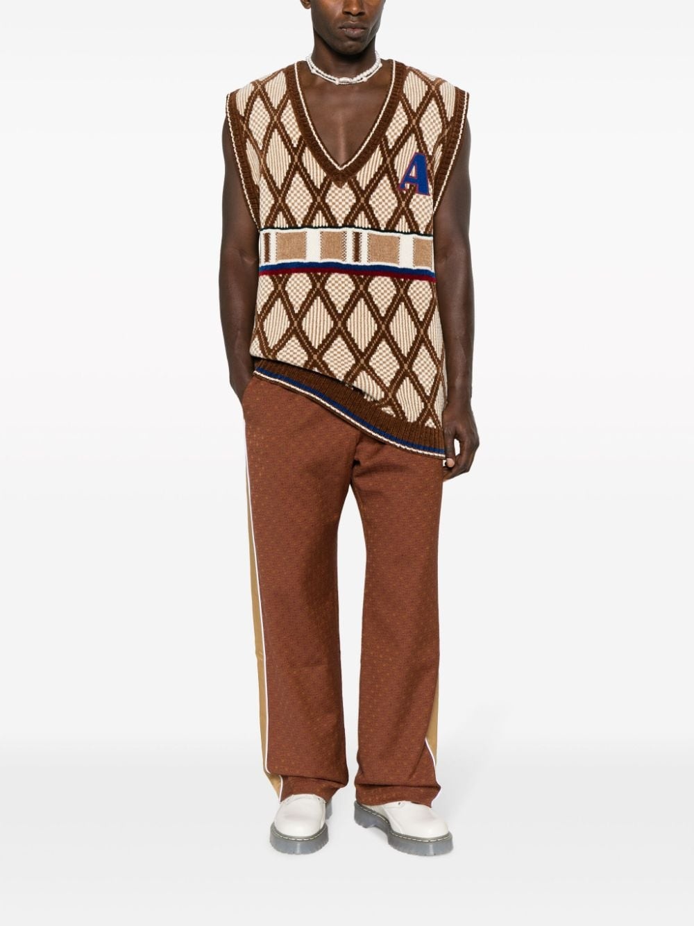 geometric-pattern V-neck vest - 2
