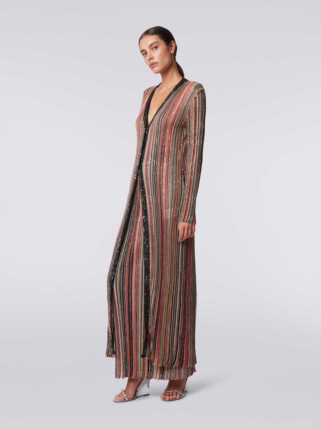 Long cardigan in vertical striped knit with sequins - 3