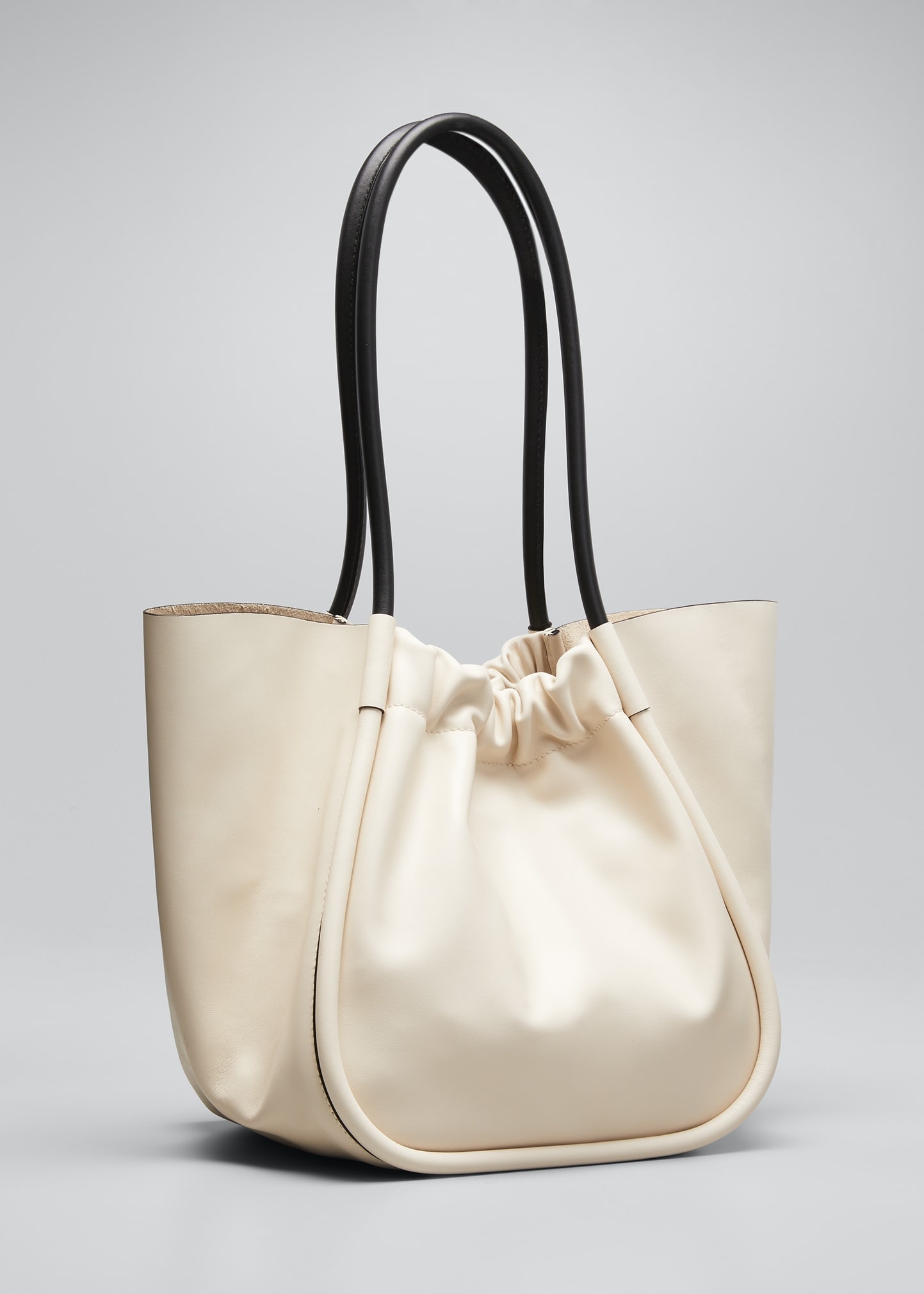 Large Ruched Smooth Leather Tote Bag - 3