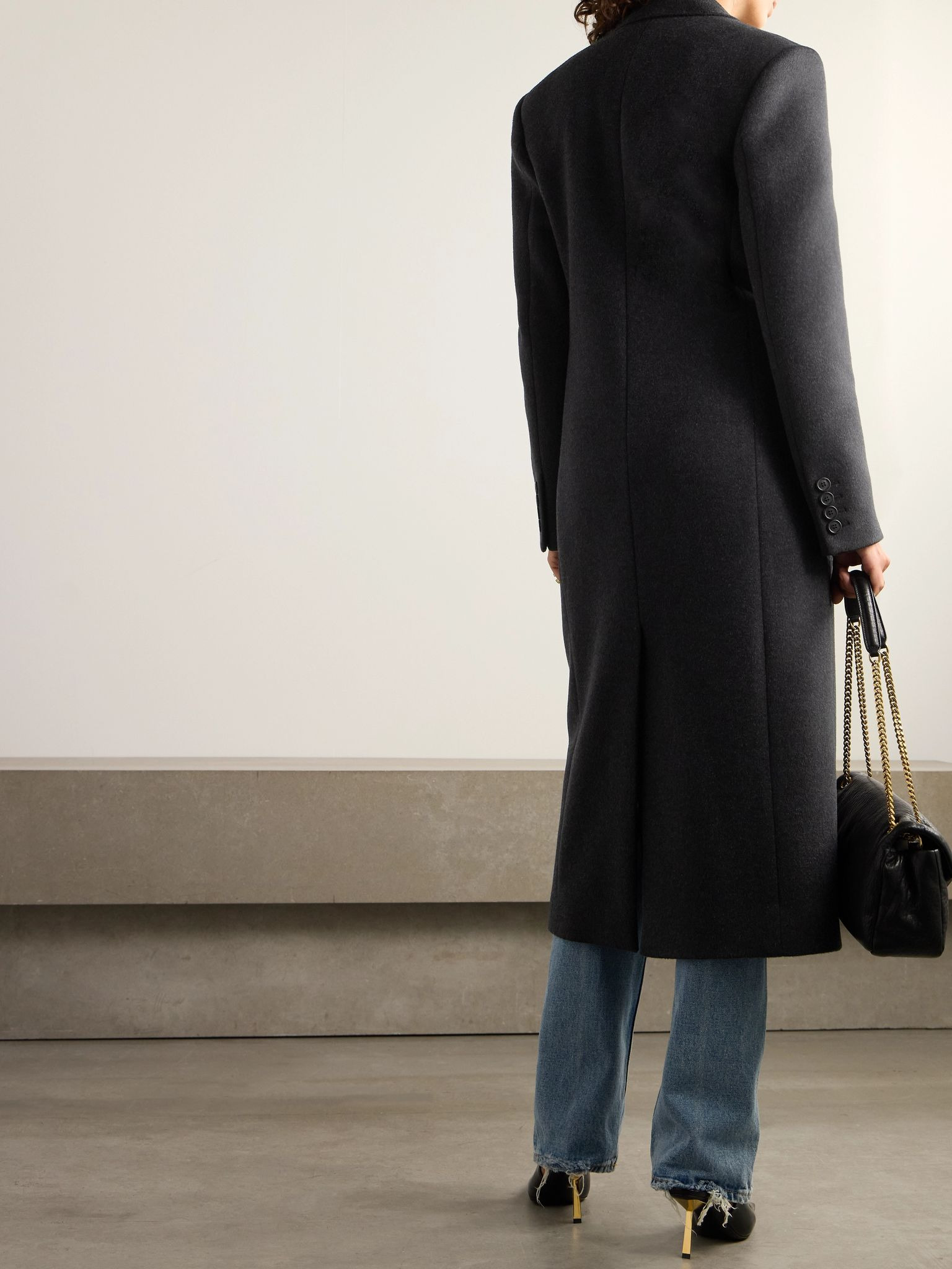 Double-breasted brushed wool and cashmere-blend coat Dark gray - 4