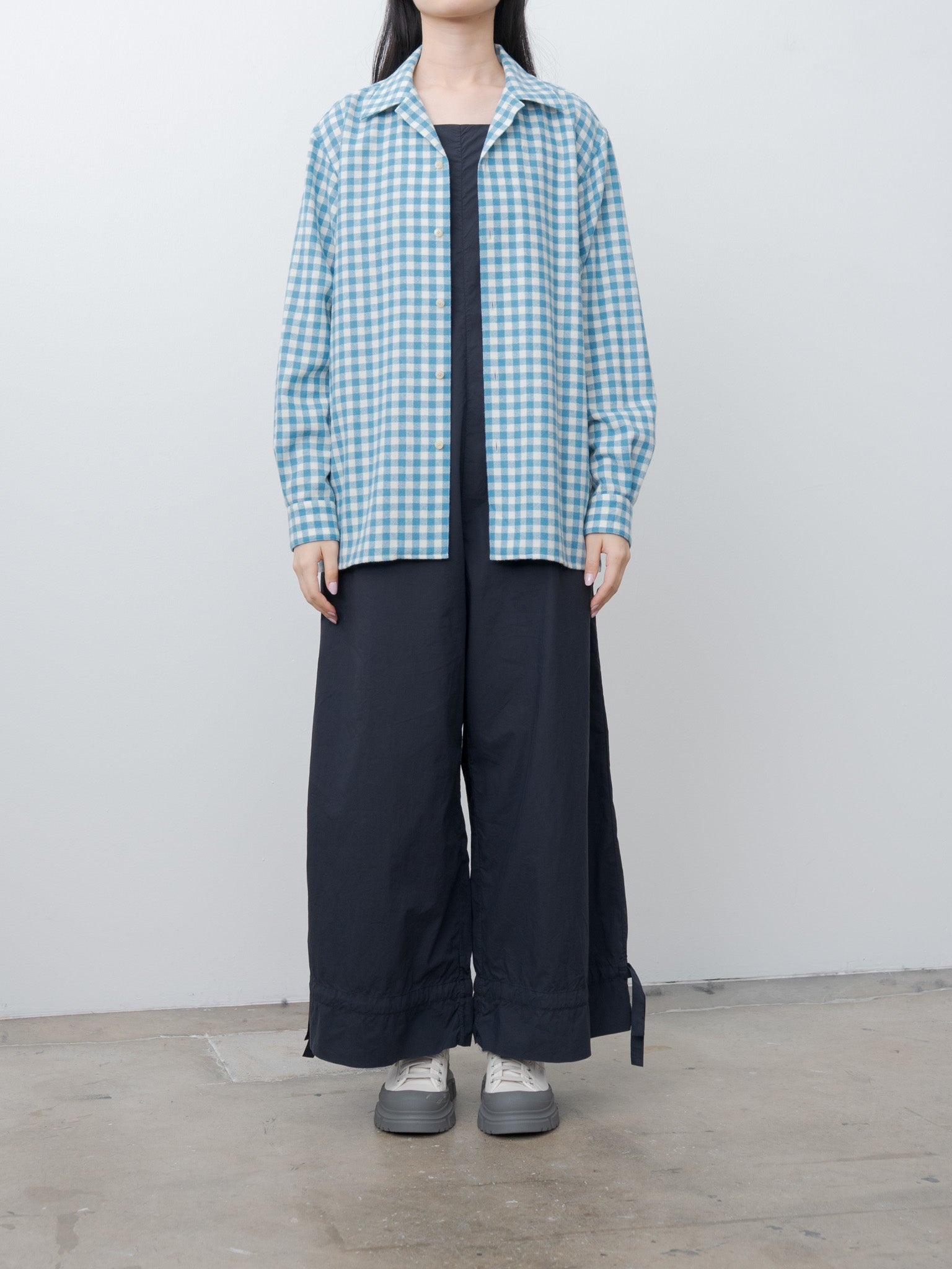 Airy Smooth Cashmere Shirt Blouson - Light Blue Gingham Check - 3