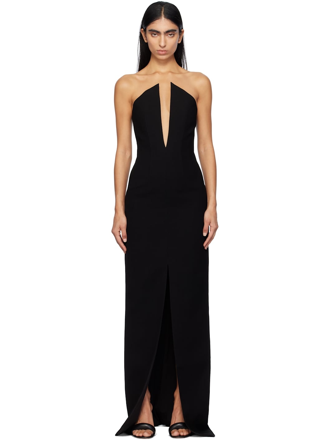 Black V-Neck Corsetted Maxi Dress - 1