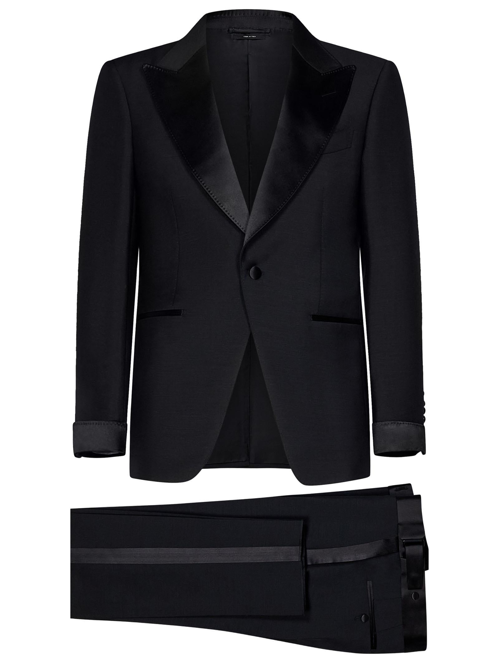 black mohair and wool tuxedo suit with single-breasted blazer and satin details. - 3