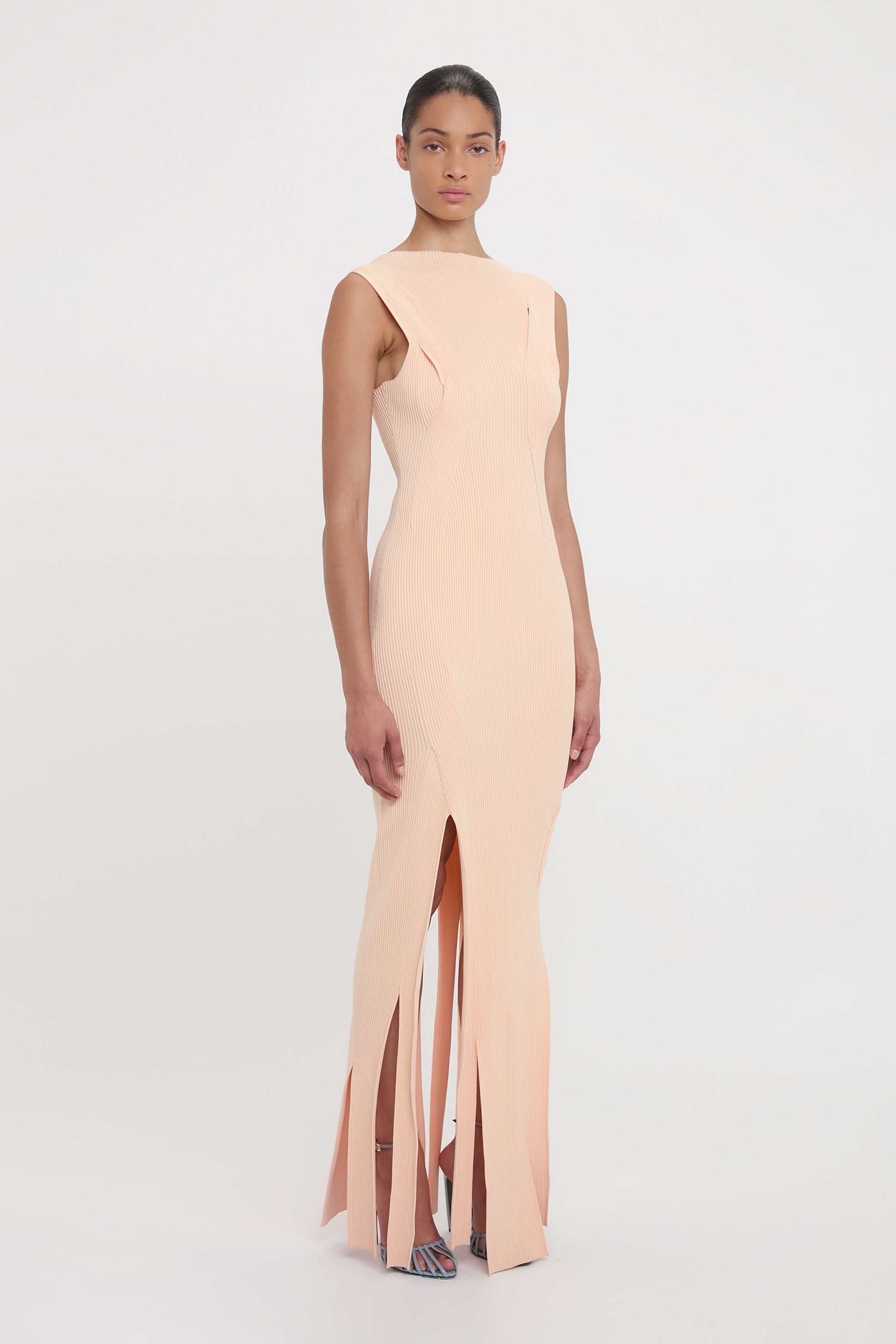 Plait Detail Sleeveless Dress In Pale Peach - 3