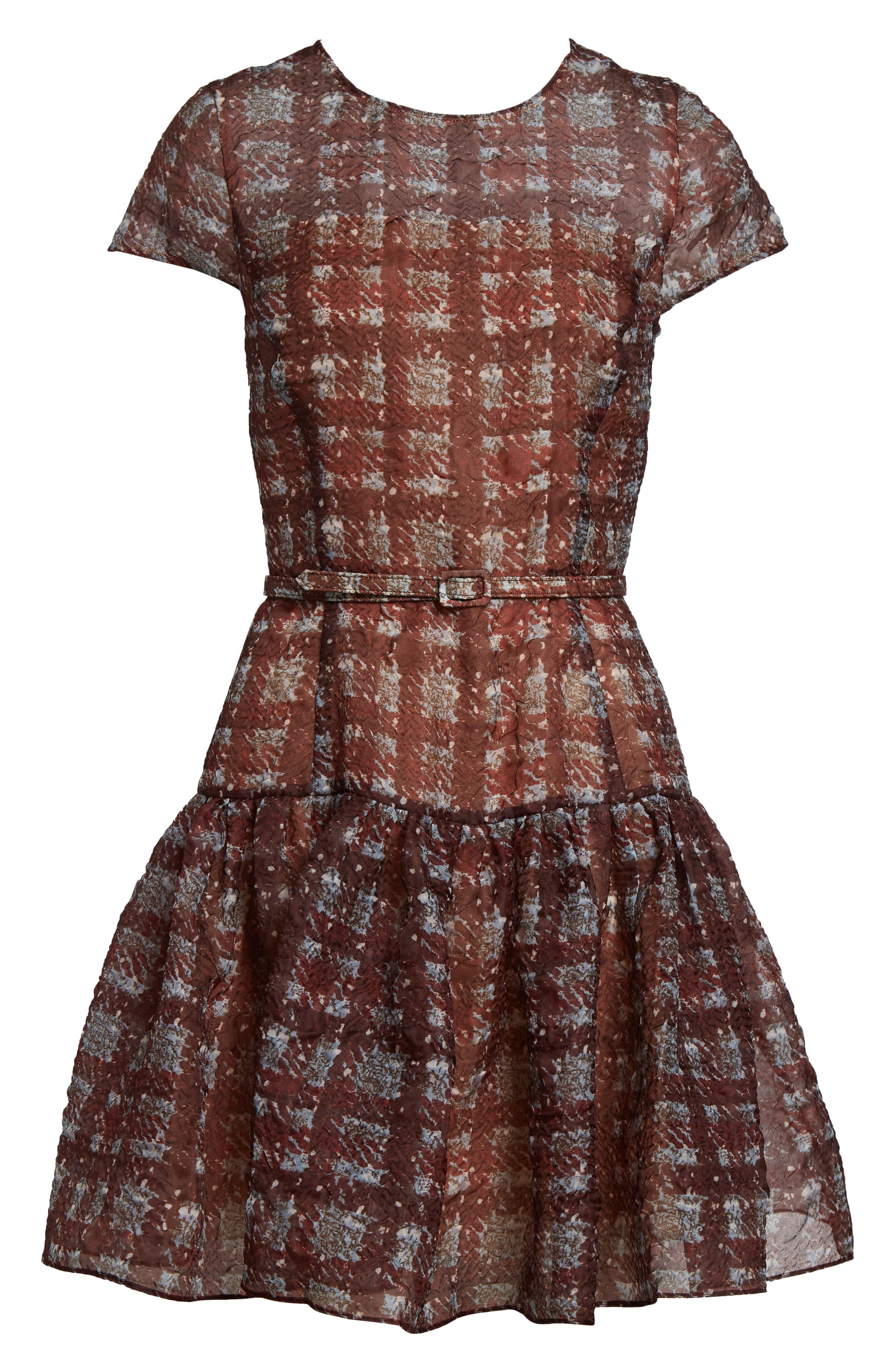 Oscar de la Renta Textured Plaid Drop Waist Dress in Burgundy/Blue at Nordstrom - 5