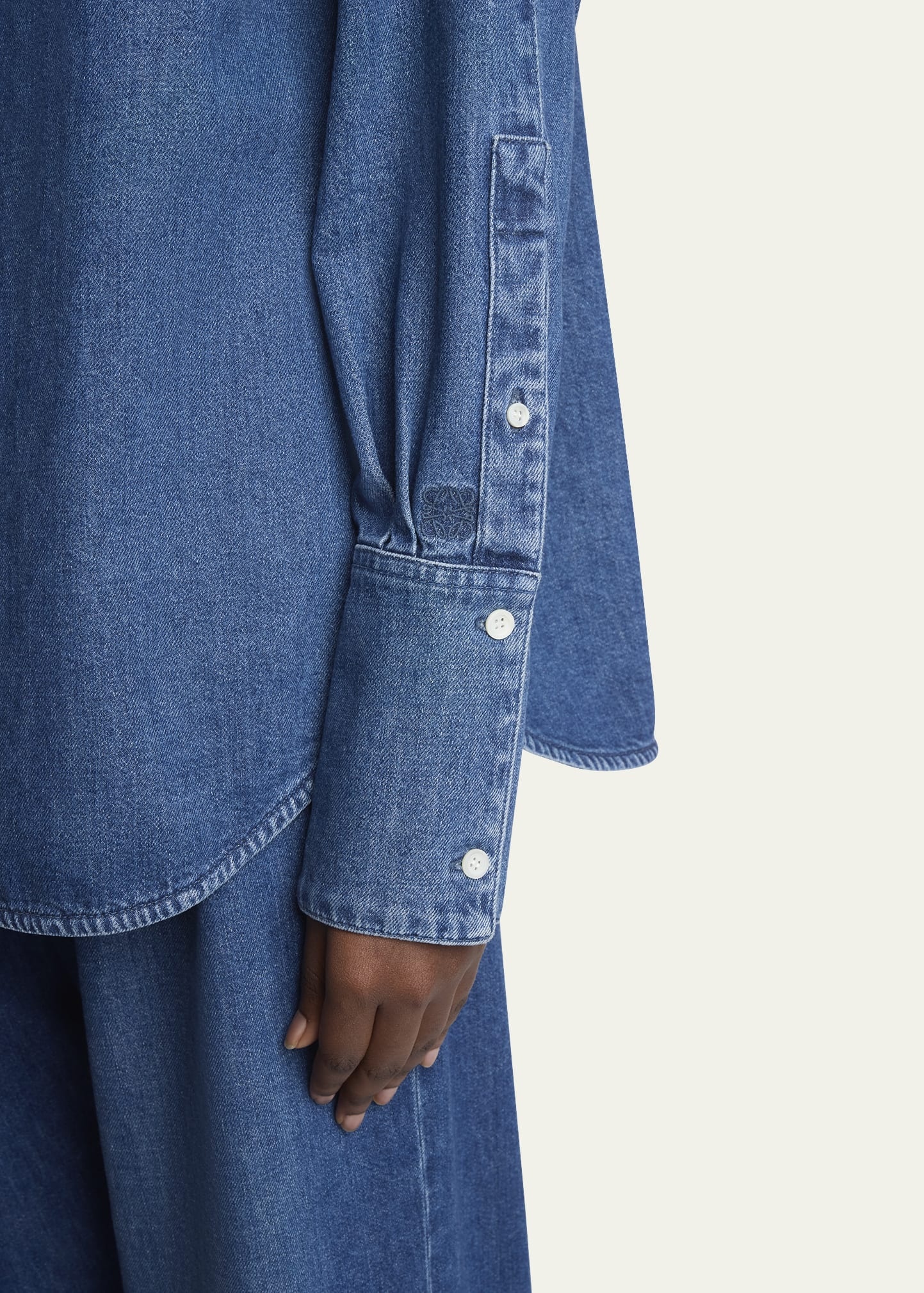 Denim Button-Front Shirt with Mother of Pearl Buttons - 5