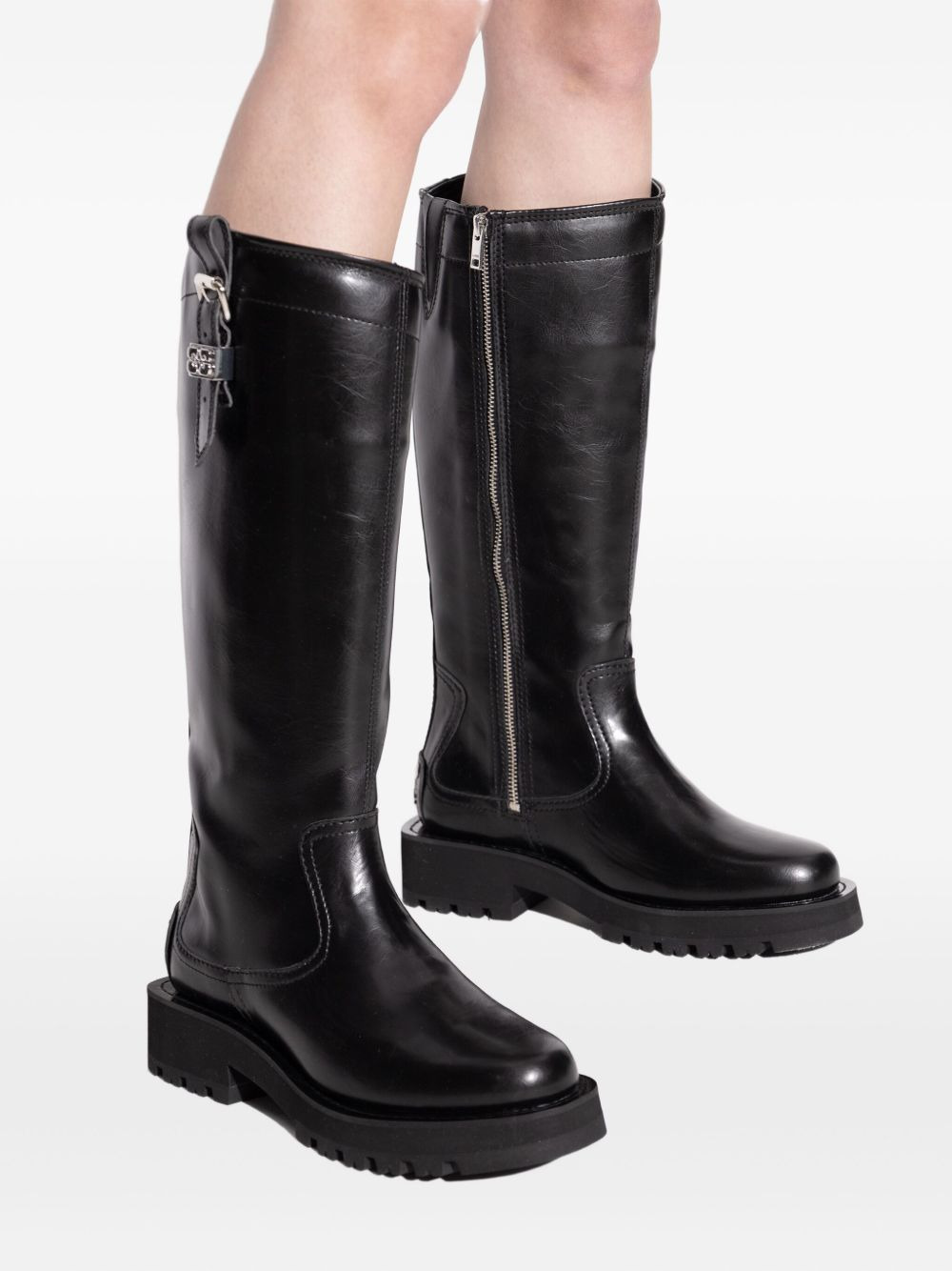 buckle-detail zipped knee-high boots - 5