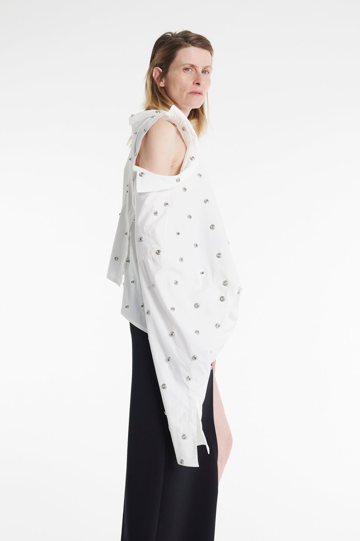 STUDDED DOUBLE COLLAR SHIRT WHITE - 5