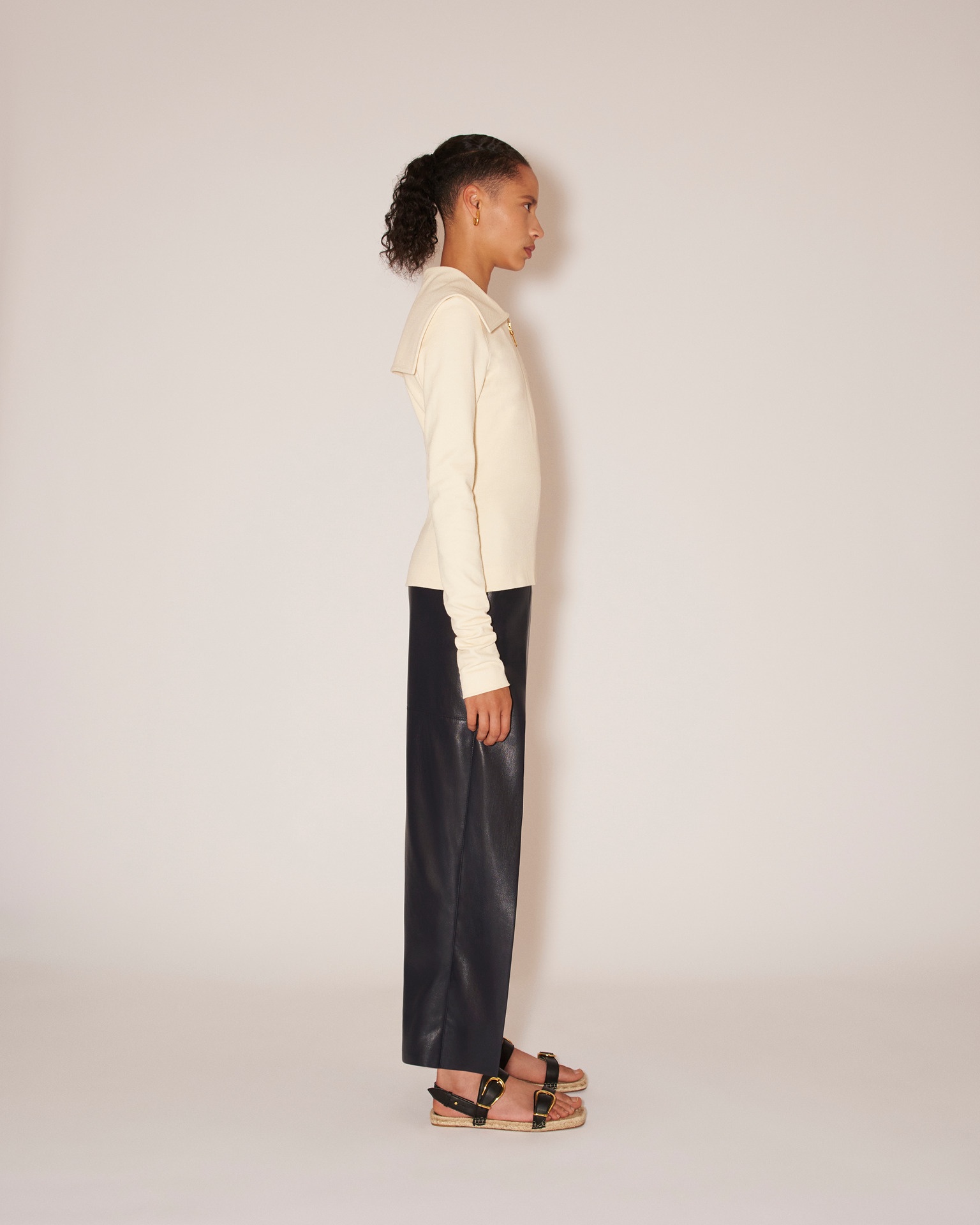 NEVE - Vegan leather waterfall trim pencil skirt - Navy - 3