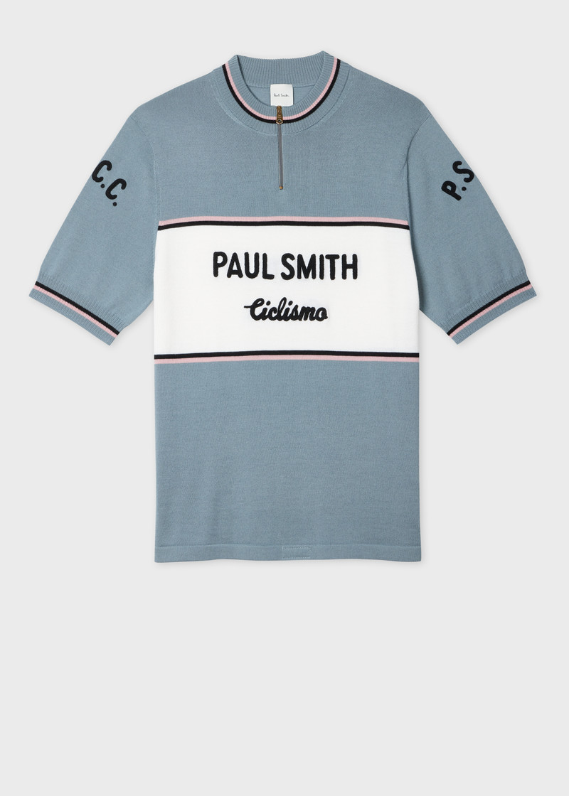 Light Blue Merino Wool Knitted Cycle Jersey 1