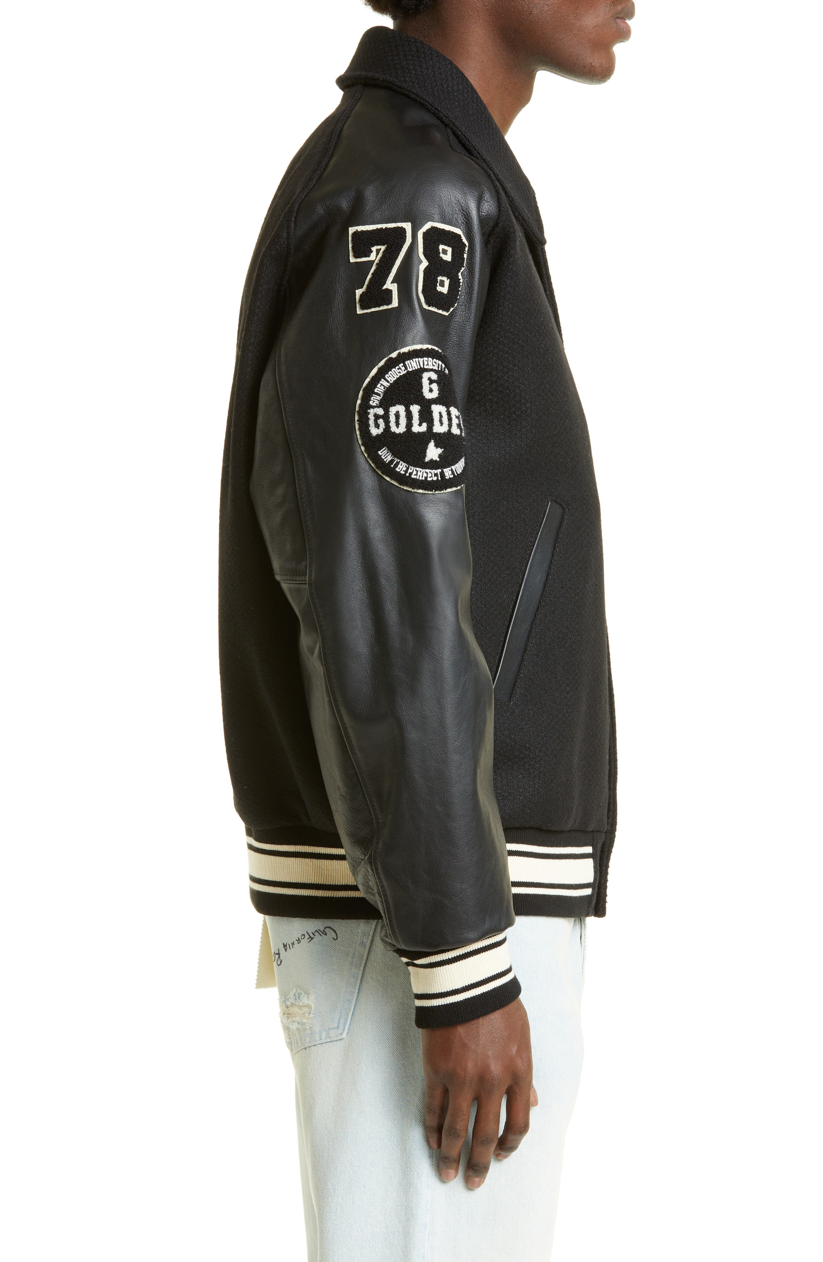 Golden Goose Golden Dreamers Wool & Leather Letterman's Jacket in Black at Nordstrom - 3
