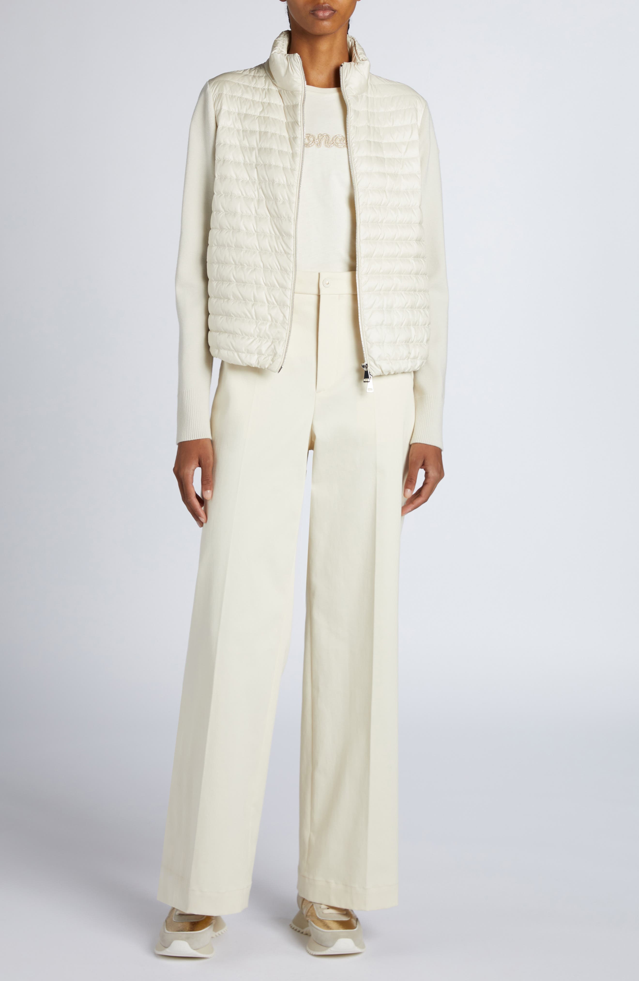 Moncler Quilted Down & Virgin Wool Knit Cardigan in Pearl White at Nordstrom - 2