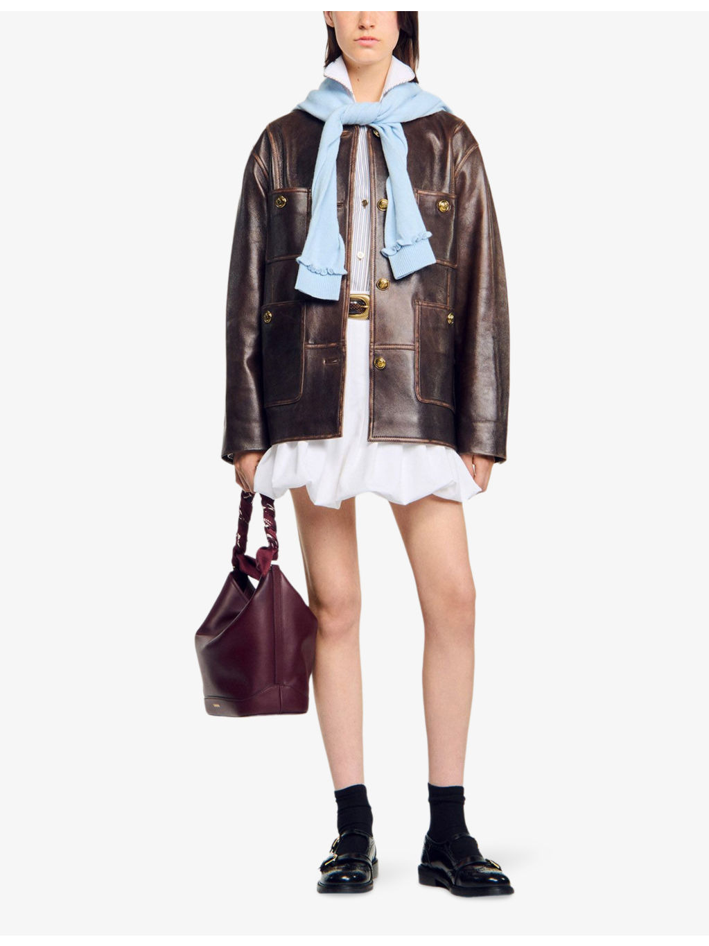 Distressed Button-Embellished Leather Jacket - 2