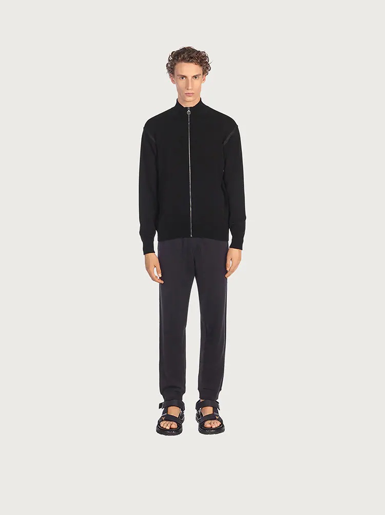 WOOL CARDIGAN WITH NUBUCK DETAILS - 2