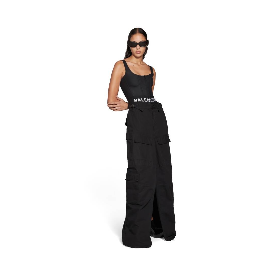 Women's Apron Cargo Pants Skirt in Black - 2