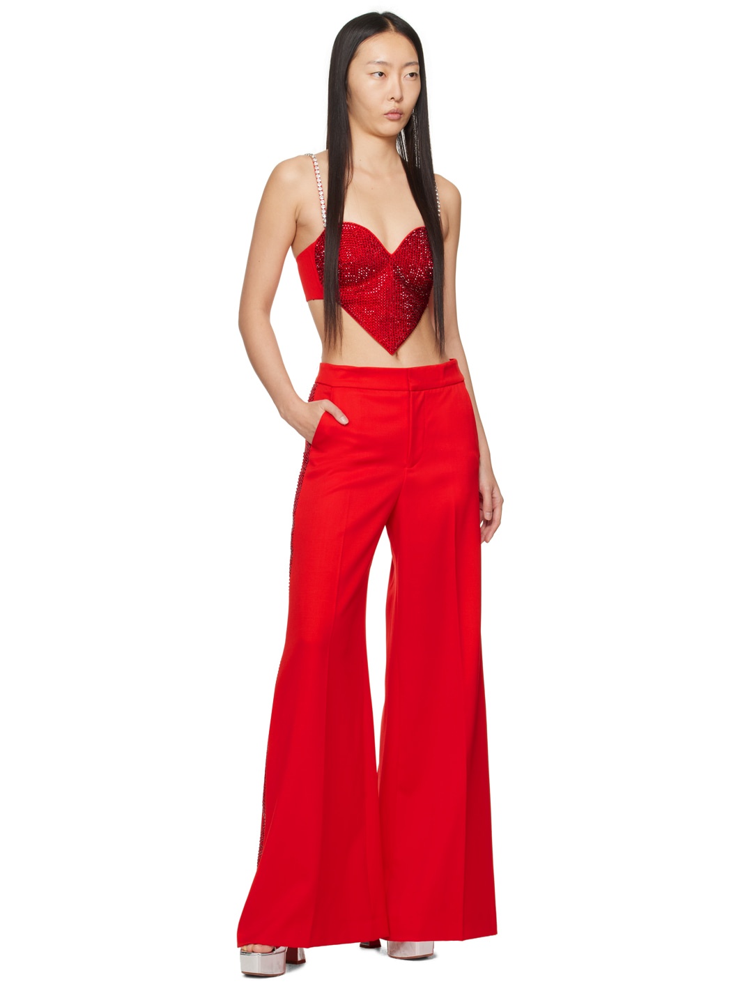 Red Crystal-Cut Trousers - 4