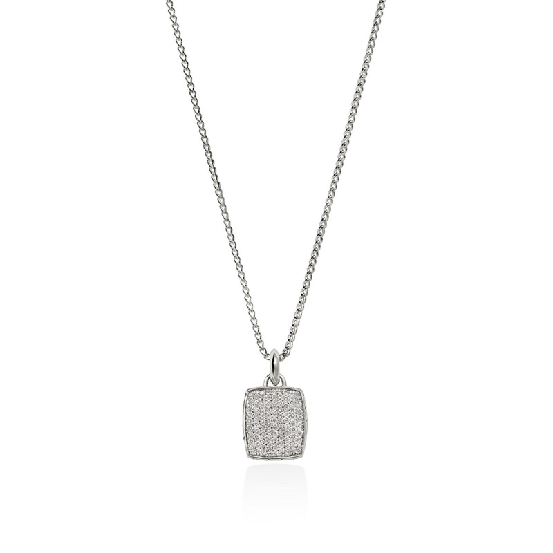Tag Necklace, Silver, Diamonds, 1.7MM 1