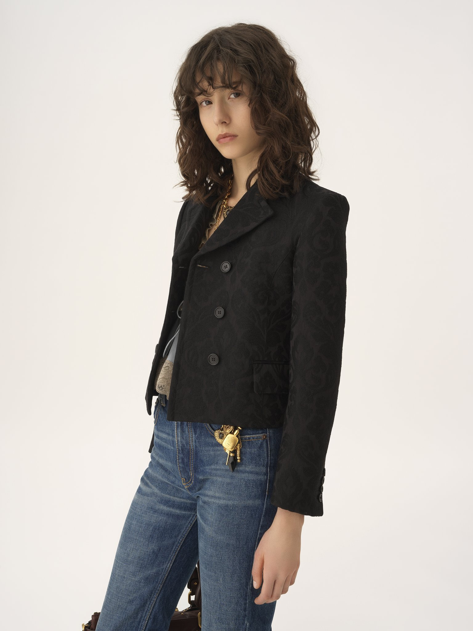 DOUBLE-BREASTED FITTED JACKET IN A WOOL-MIX JACQUARD - 4