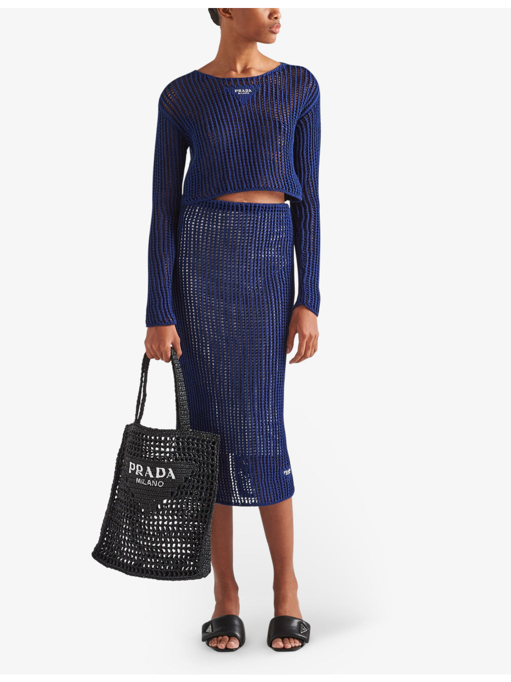 Logo-embellished crochet viscose tote bag - 2