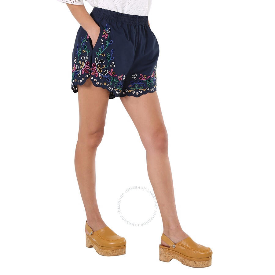 Chloe Ladies Multicolor Blue Embroidered Mini Shorts - 4