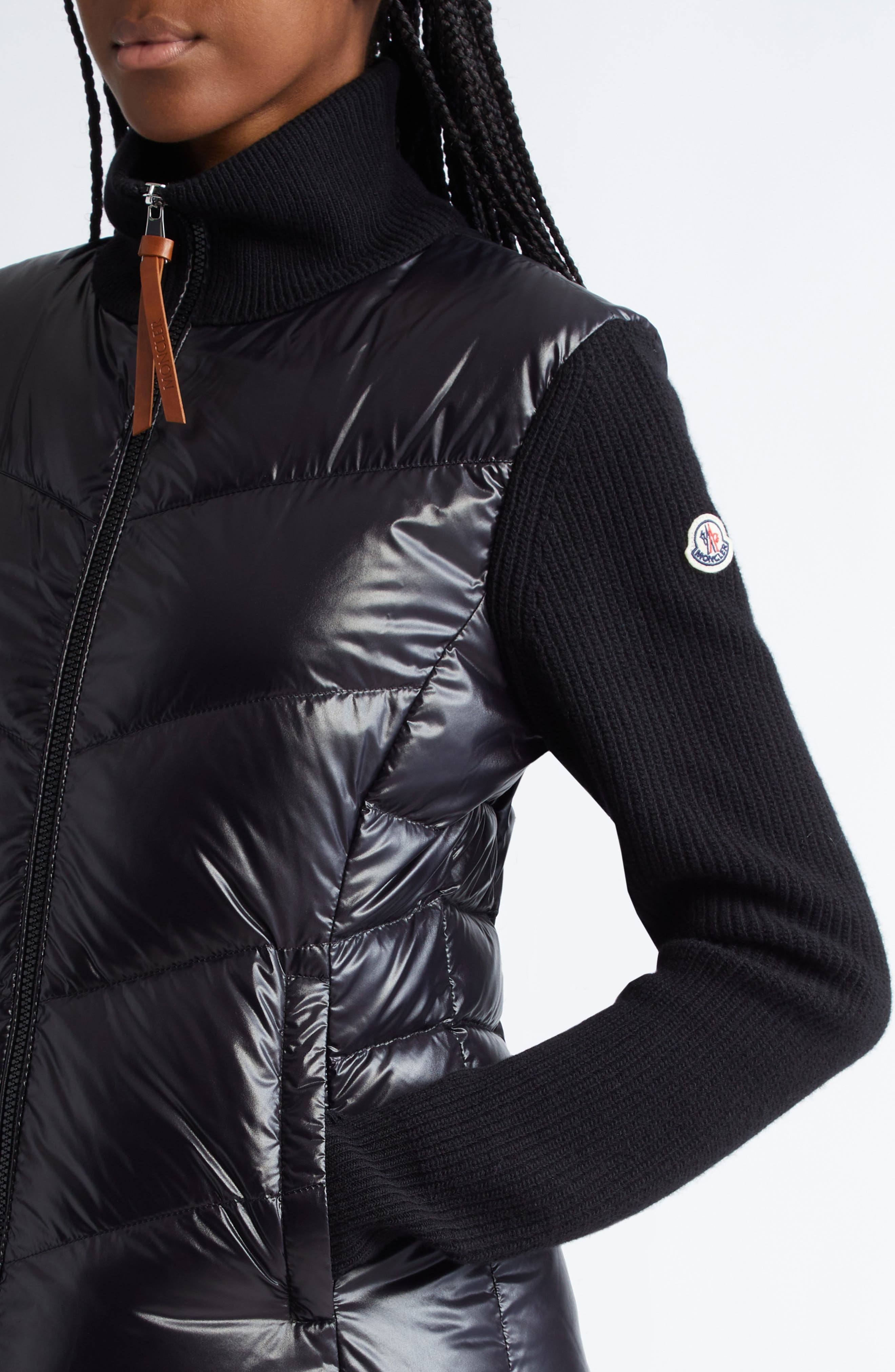 Moncler Quilted Down & Knit Cardigan in Black at Nordstrom - 5
