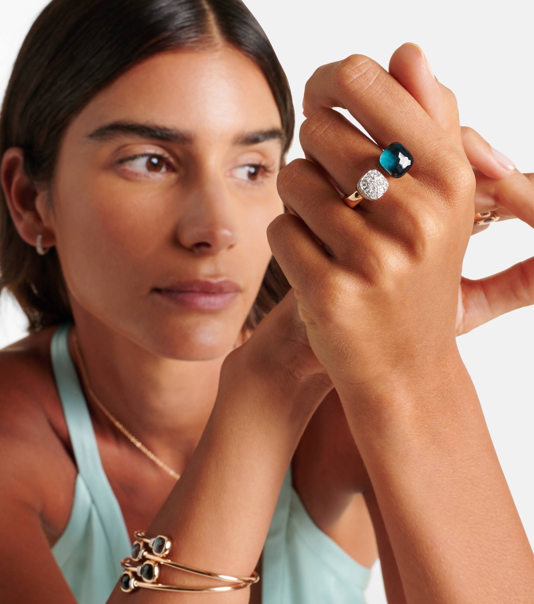 Nudo 18kt gold ring with topaz and diamonds - 2