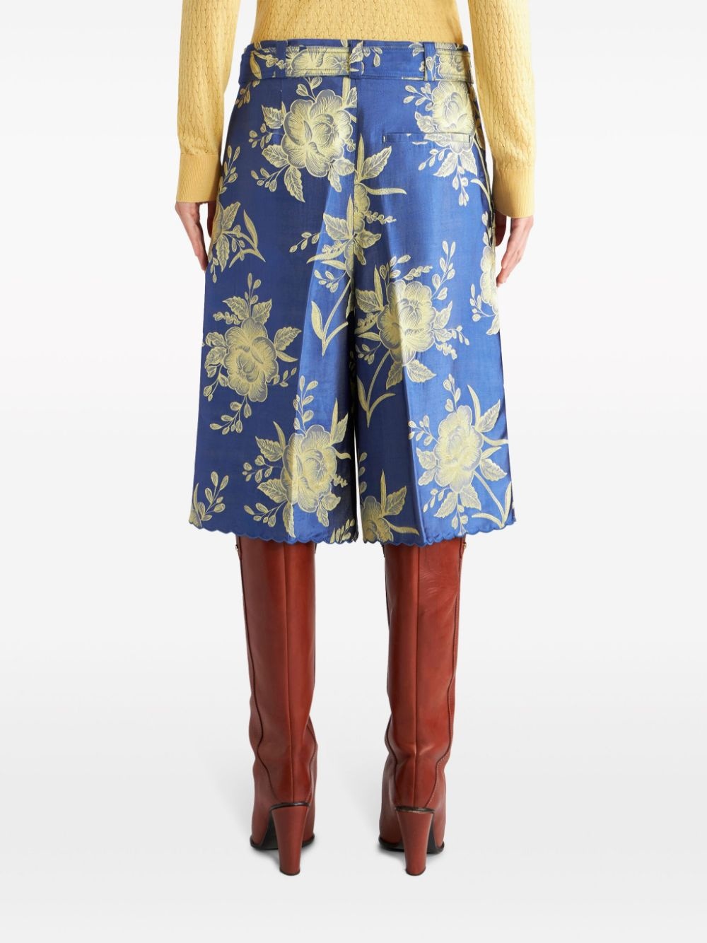 floral-jacquard belted shorts - 4
