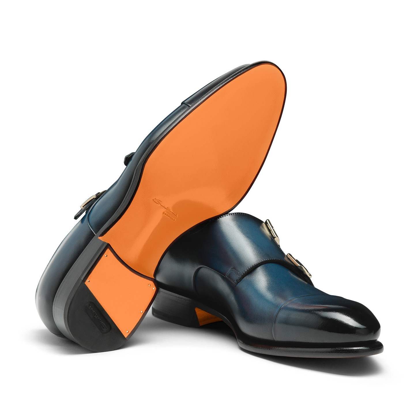 Men's blue leather double-buckle shoe - 4