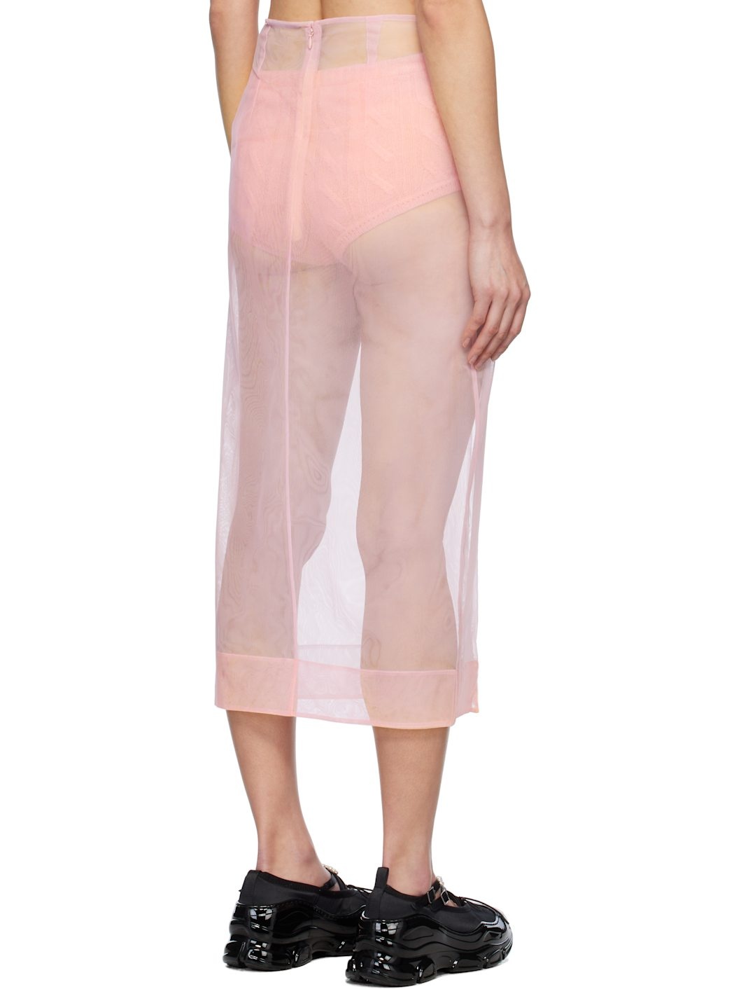 Pink Sheer Slit Pencil Midi Skirt - 3