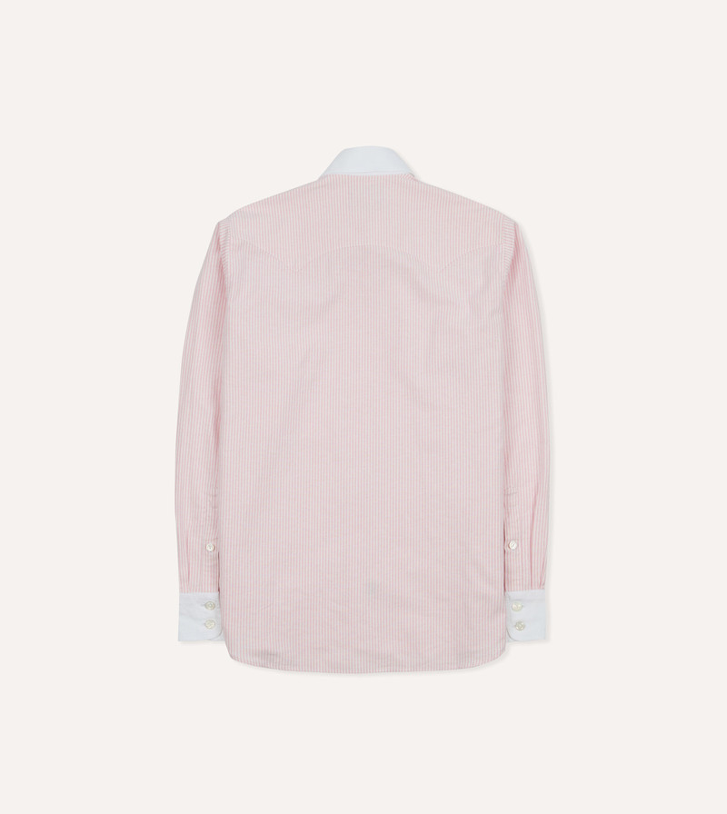 Pink Ticking Stripe Cotton Oxford Long Point Collar Western Shirt 6