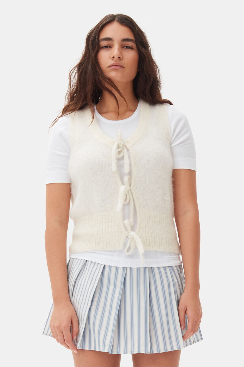 GANNI EGRET LIGHT MOHAIR TIE STRING VEST outlook