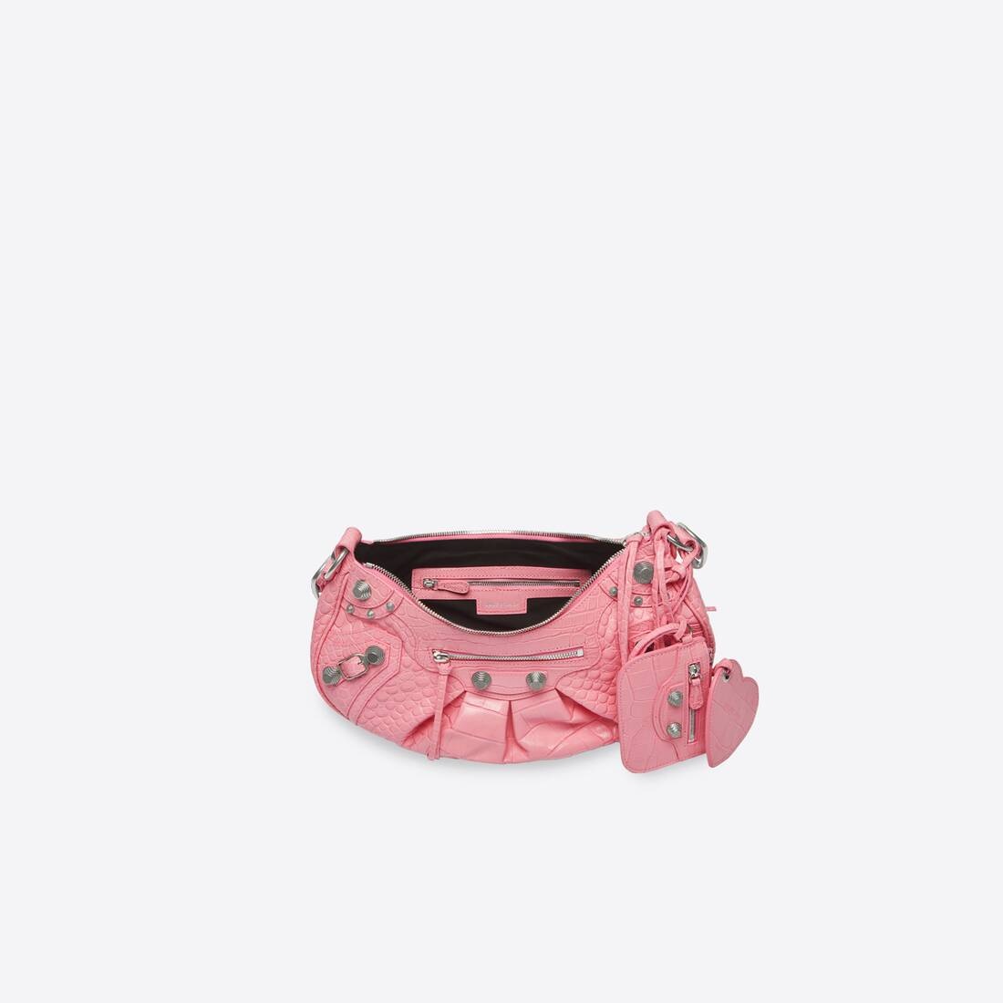 Women's Le Cagole Small Shoulder Bag Crocodile Embossed in Pink - 4