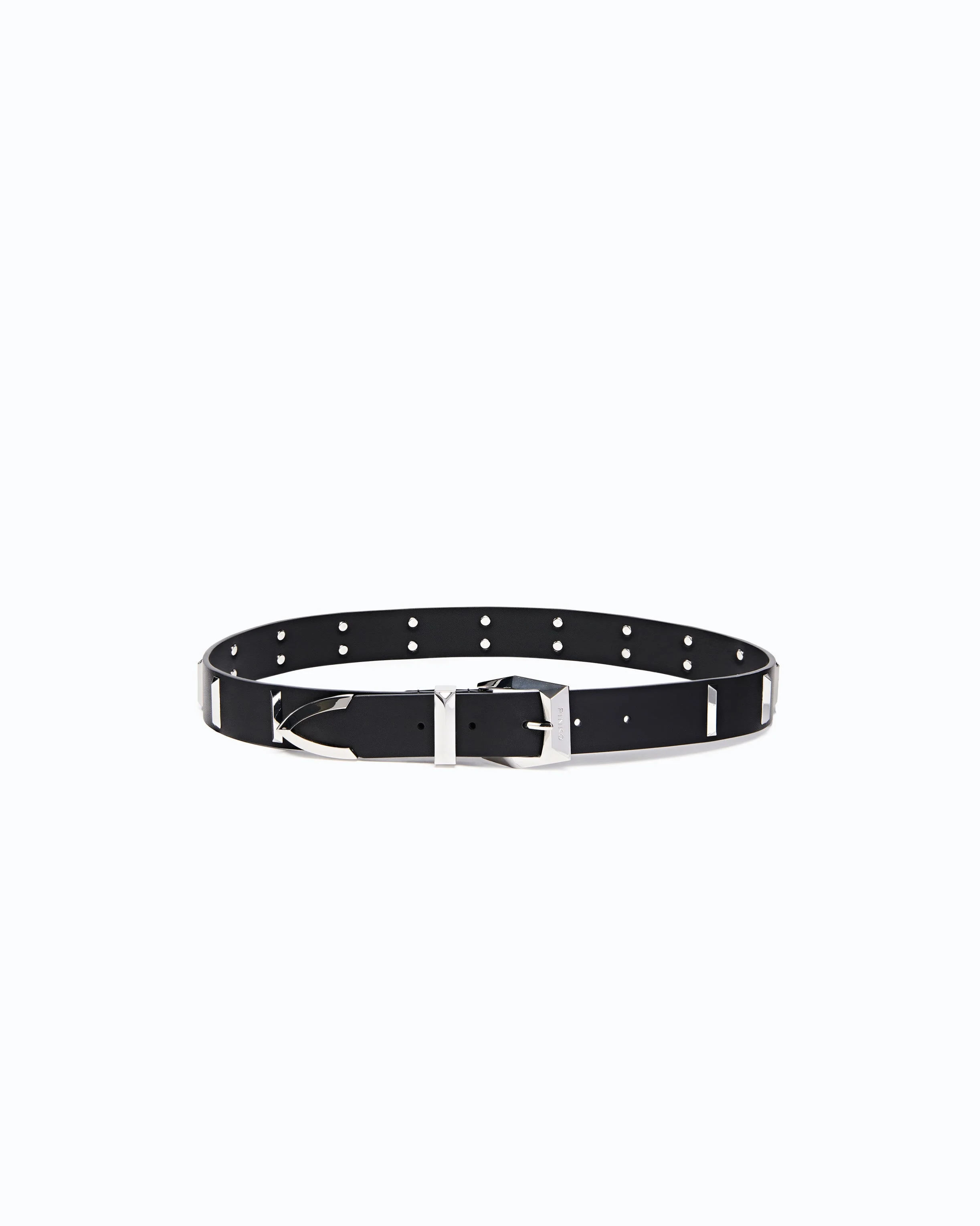 LEATHER BELT WITH RECTANGULAR STUDS, 3 CM - 1