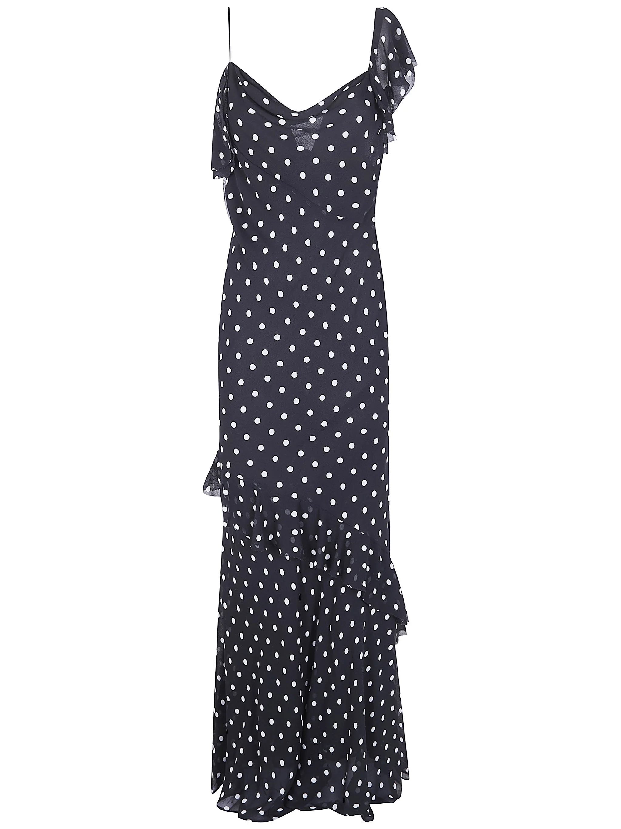 Black Polka Dot Georgette Maxi Dress - 1