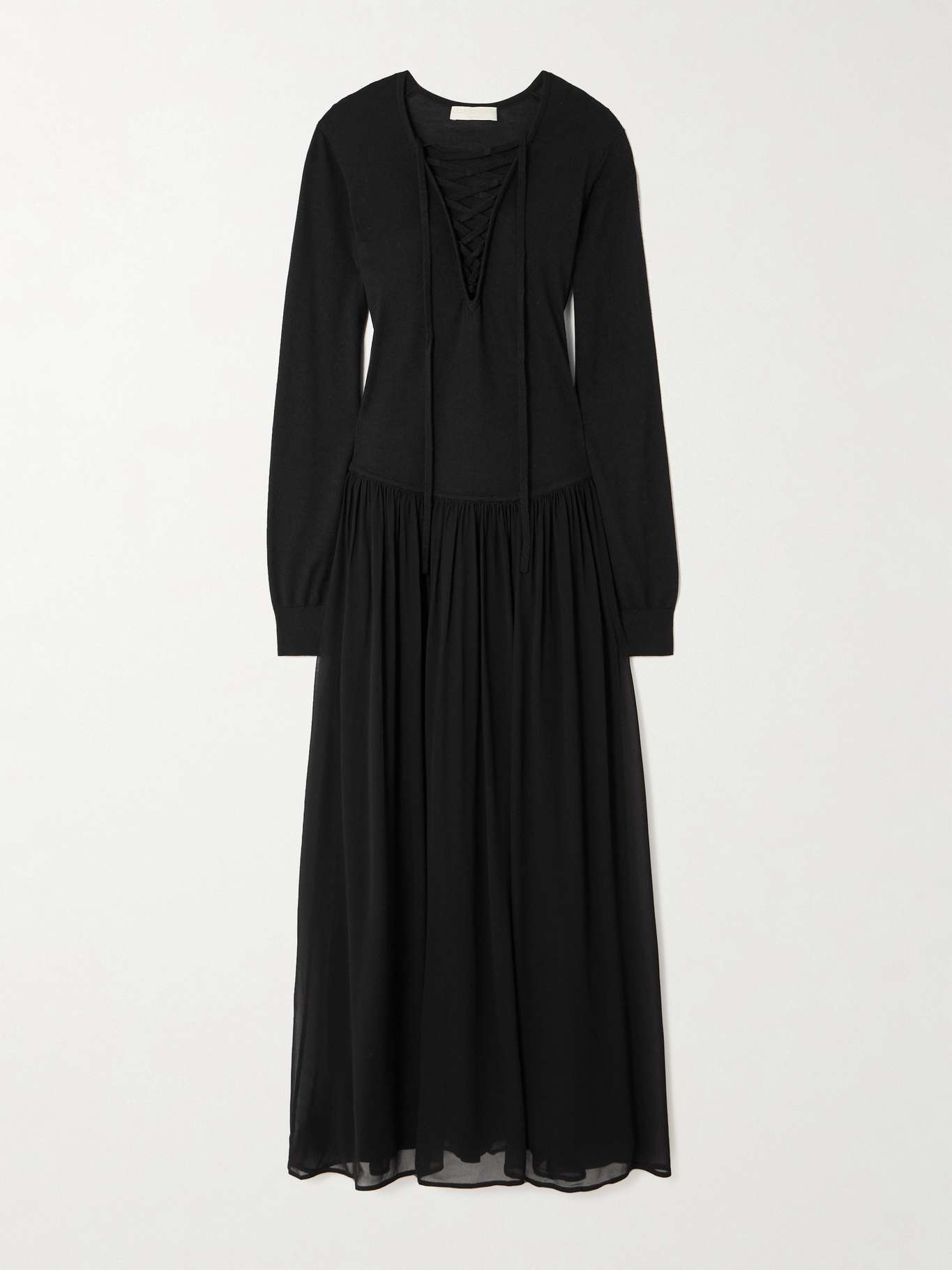 Colette pleated lace-up wool and silk-blend and chiffon midi dress - 1