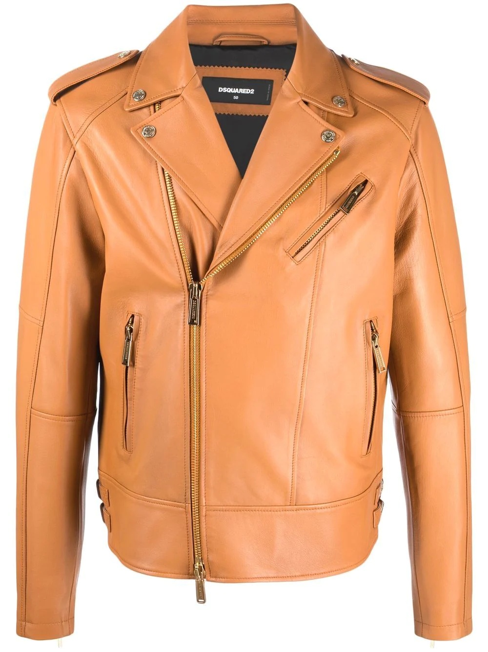 fitted leather biker jacket - 1