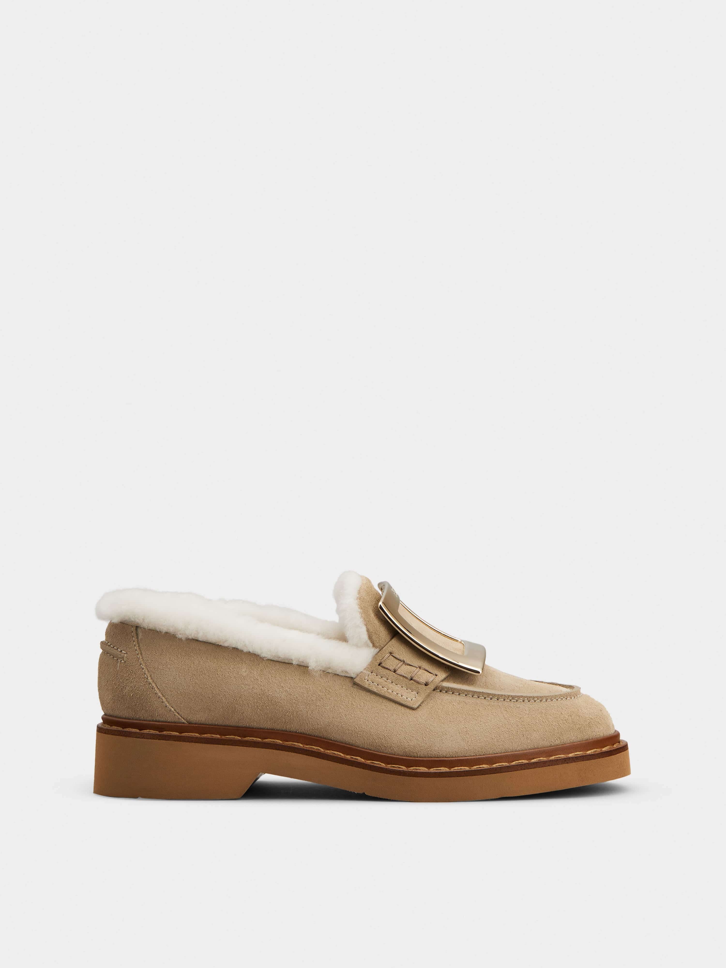 Viv' Rangers Metal Buckle Fur Loafers in Suede - 1