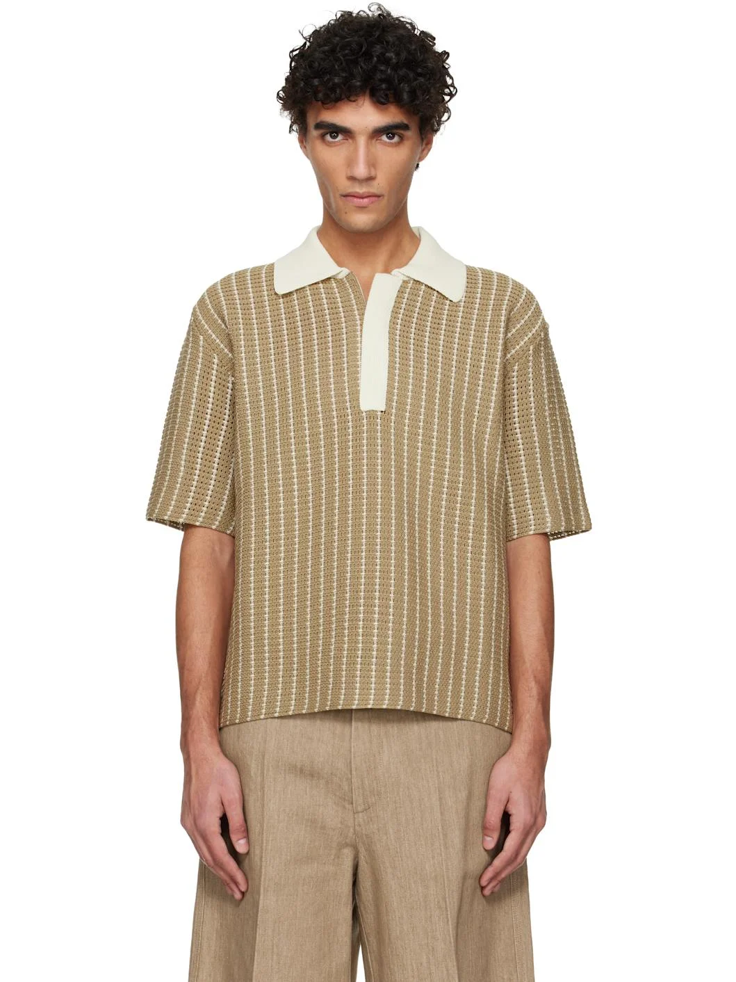 Beige Cotton Knit Polo - 1