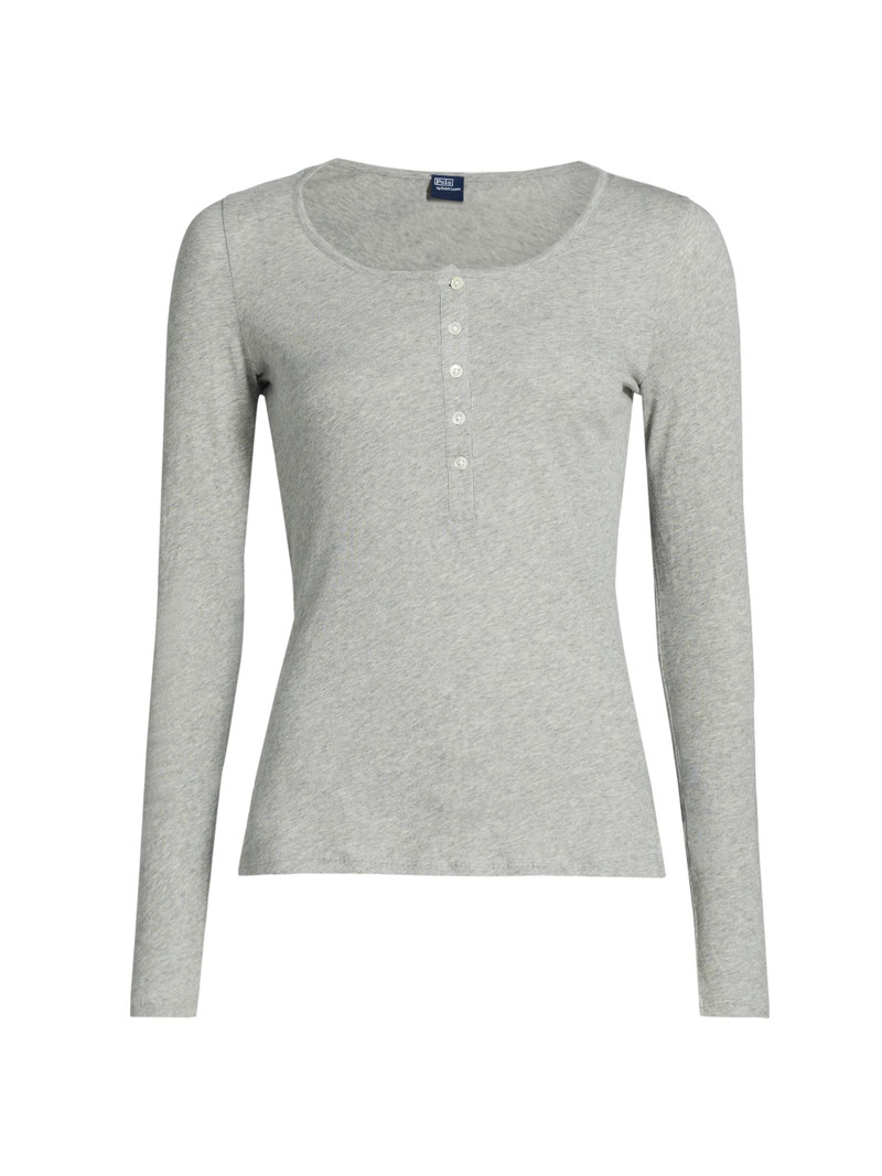 Women's Long & Lean Henley Shirt - Heather Grey 1