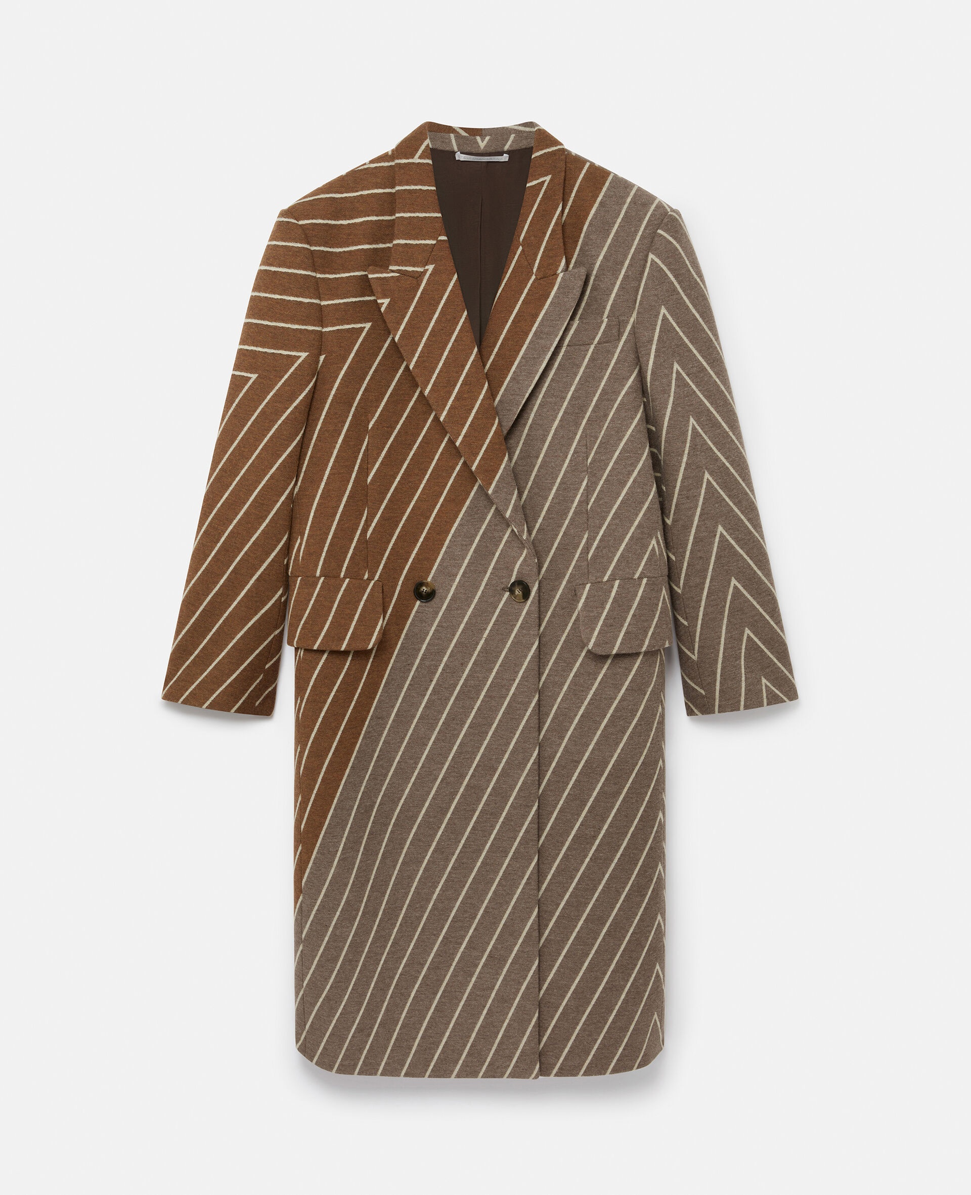 Variegated Stripe Double-Breasted Long Coat - 1