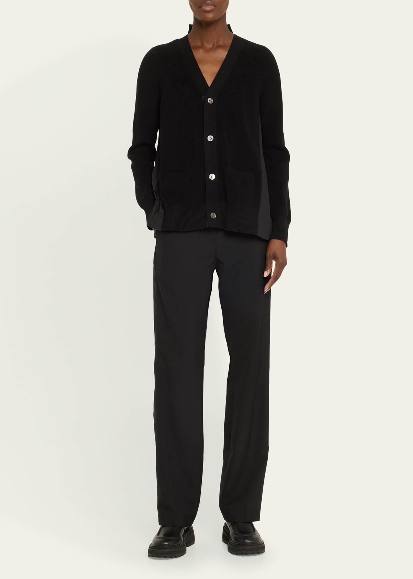 Pleated-Back Knit Button Down Cardigan - 2