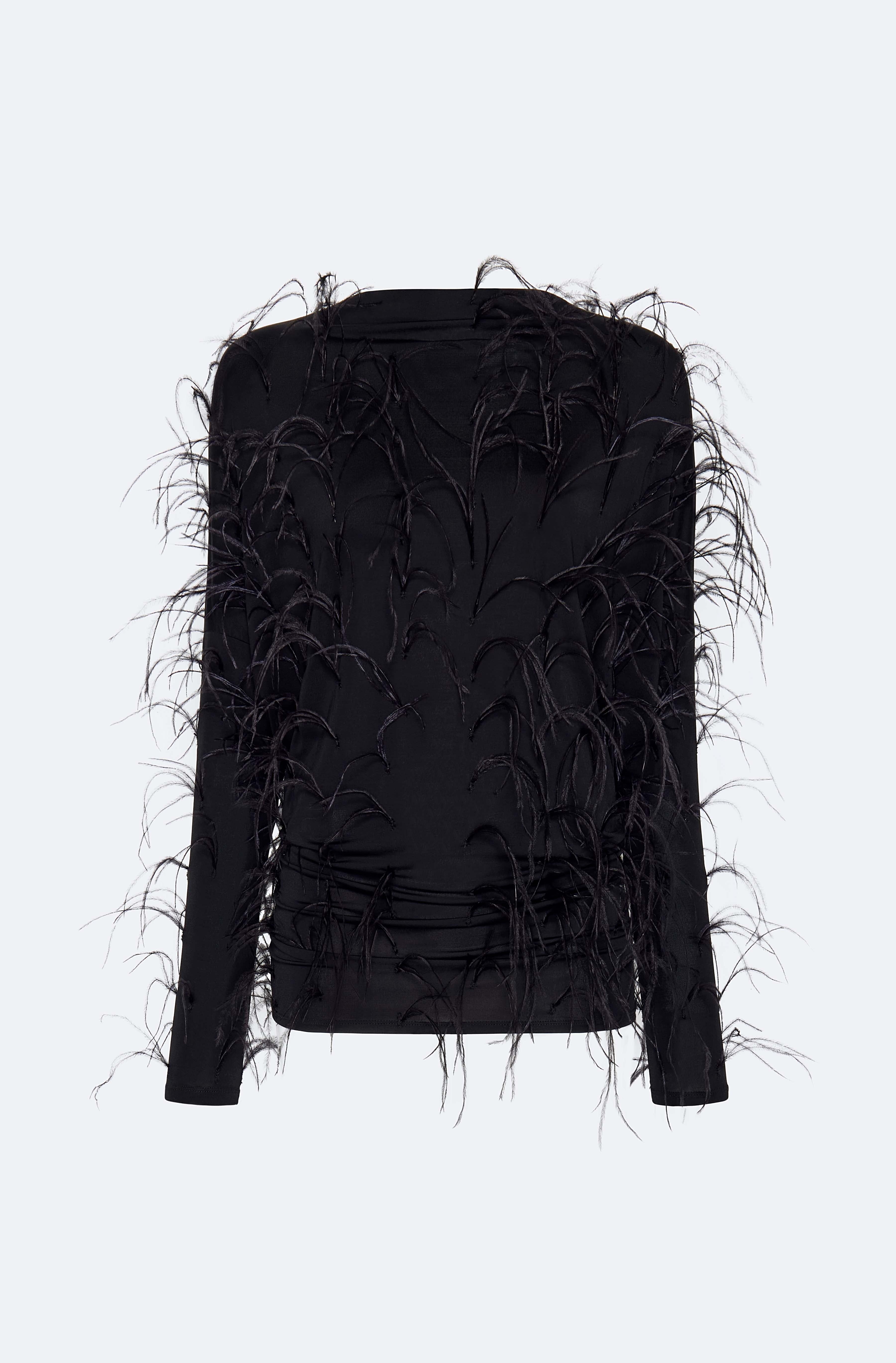 Jersey Blouson Top With Feathers - 1