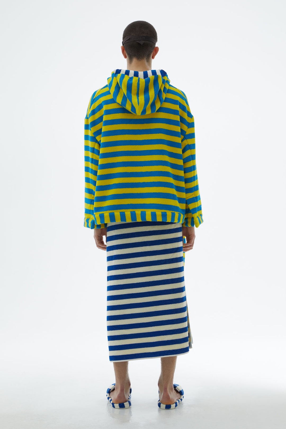 AZURE AND YELLOW STRIPED BEACH HOODIE - 7