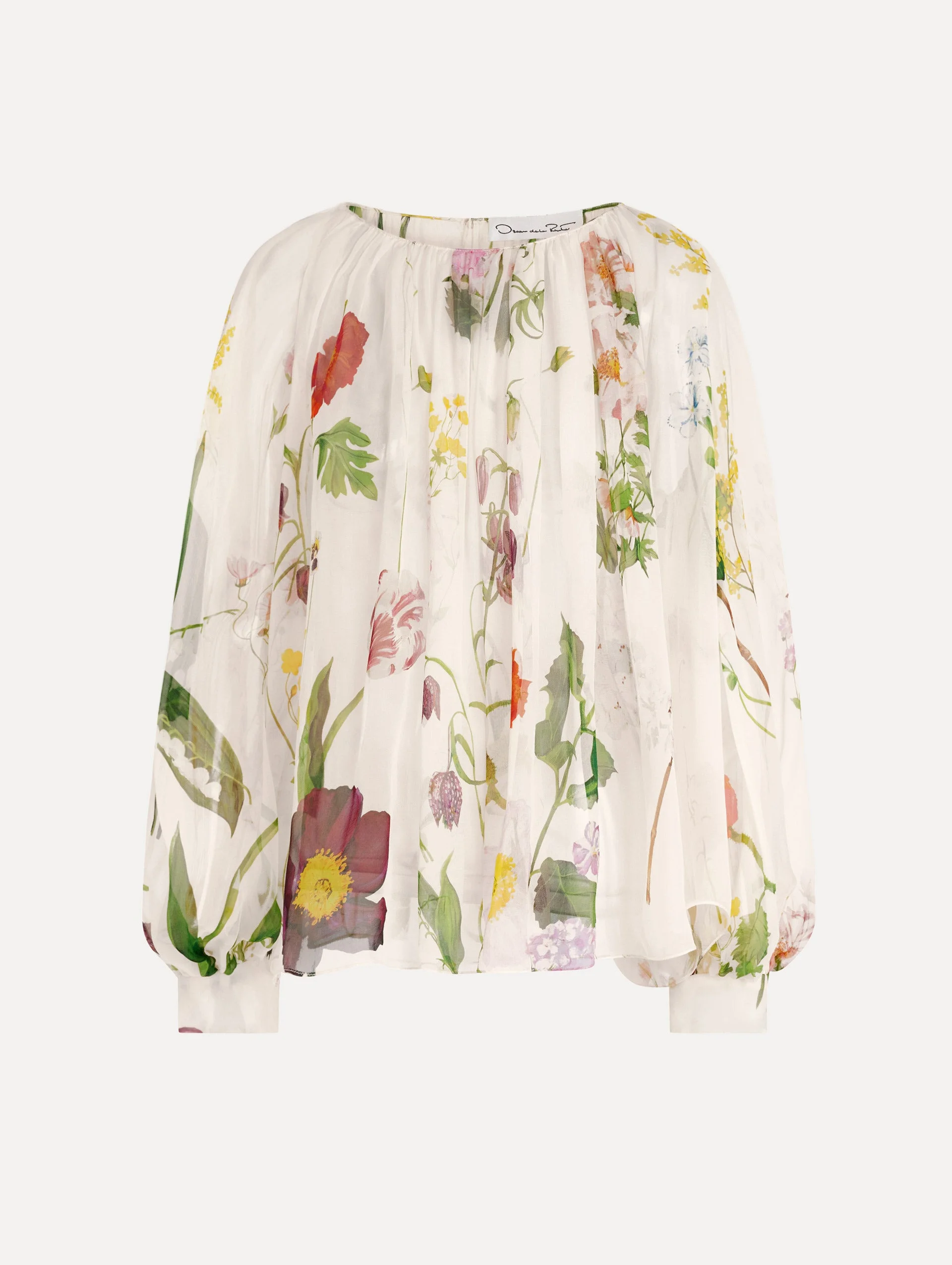 MIXED BOTANICAL SILK CHIFFON BLOUSE - 1