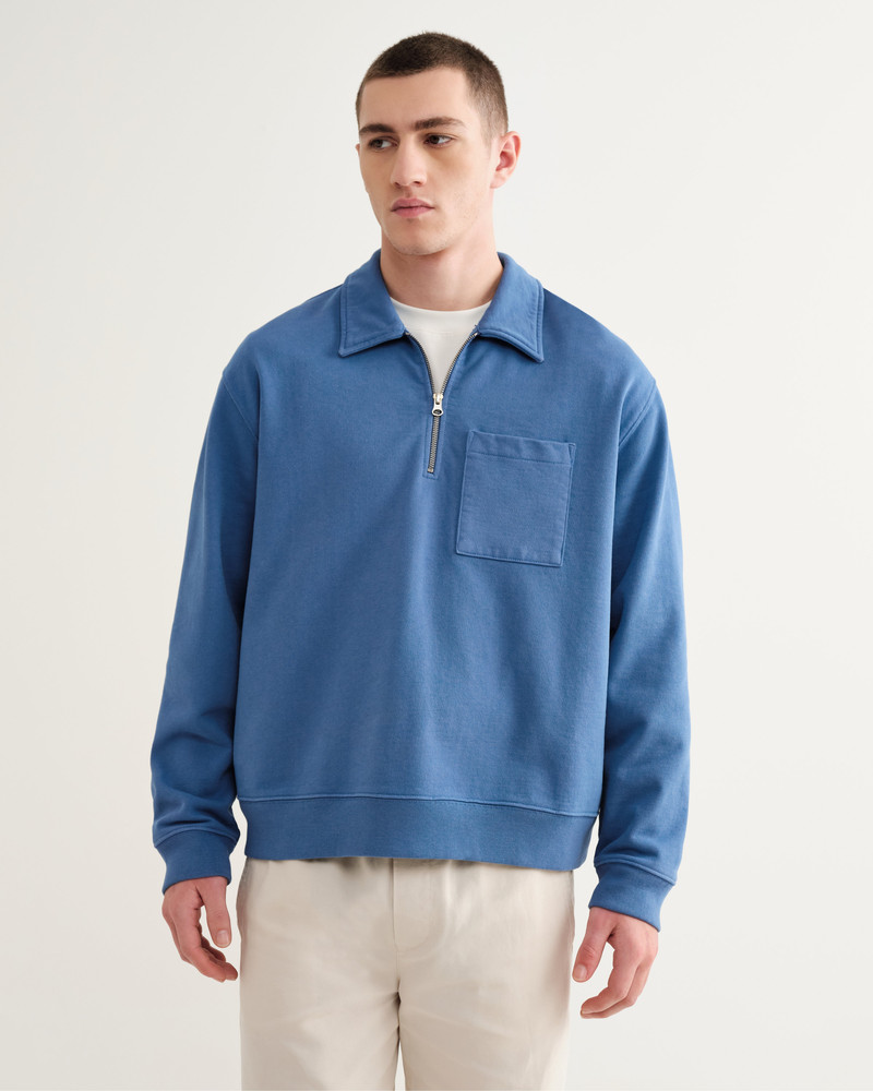 Wax London Reeve - French Blue Loopback Organic Cotton Collared Sweatshirt outlook